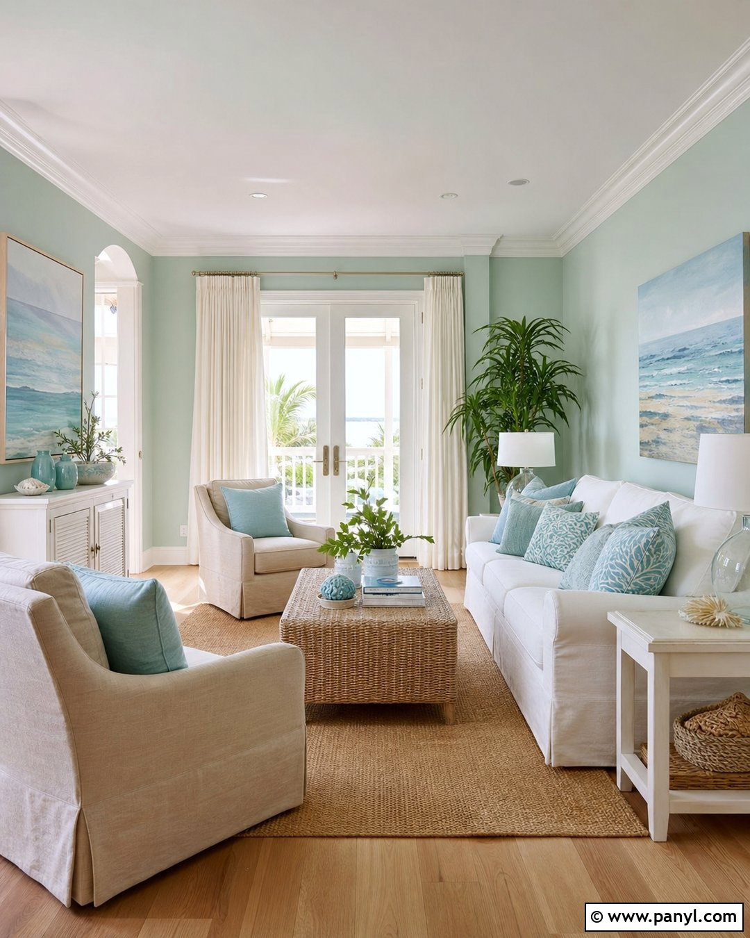 Pastel Green Coastal Living Room - 25 Pastel Green Wall Paint Ideas