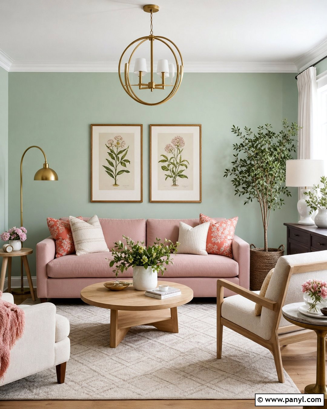 Pastel Green Living Room With Blush Pink - 35 pastel green wall ideas
