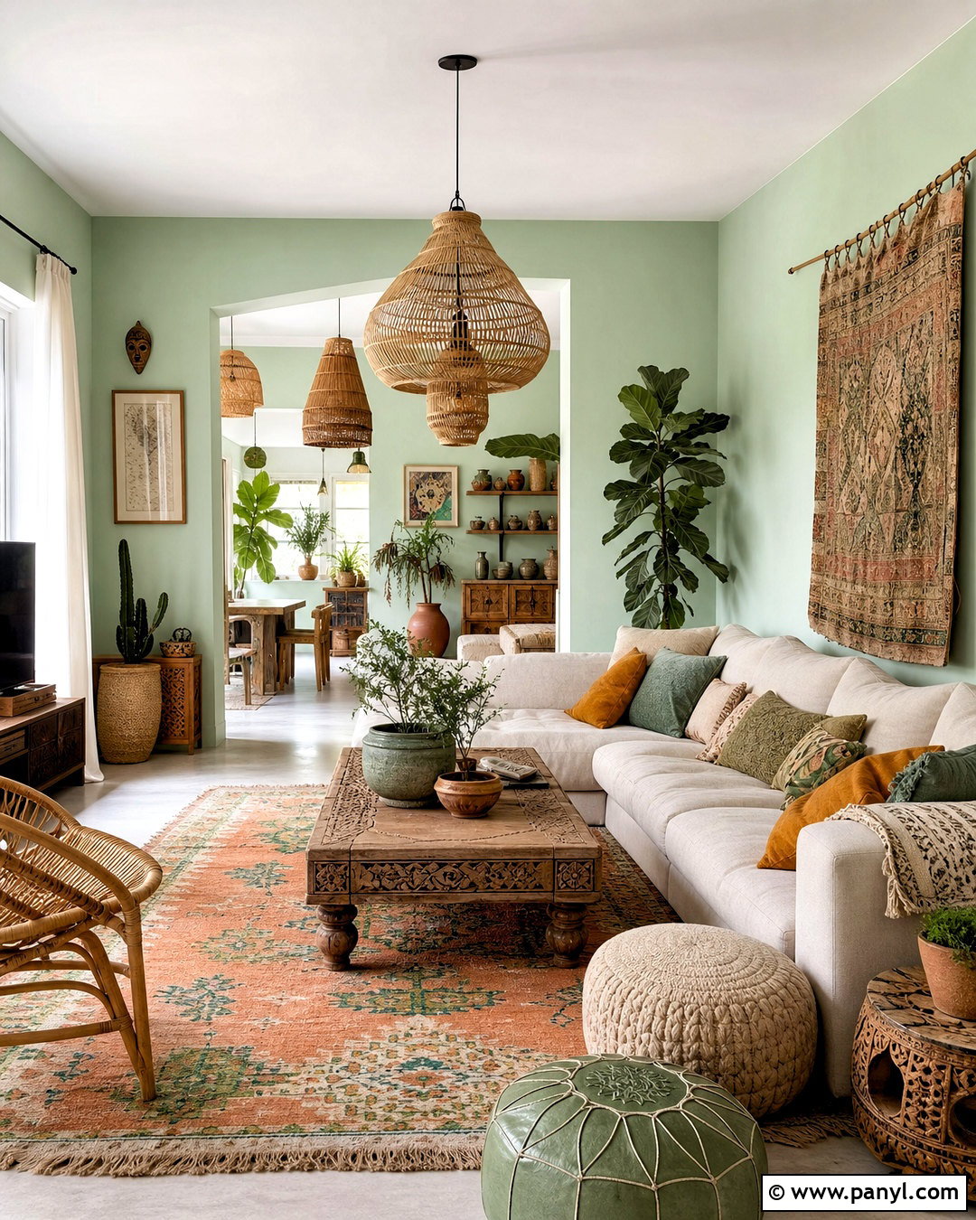 Pastel Green Living Room With Boho Decor - 20 pastel green living room ideas