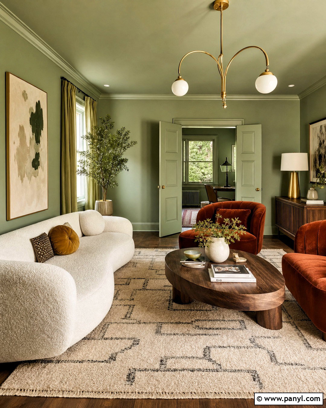 Pastel Green Living Room With Color-Drenched Walls - 20 pastel green living room ideas