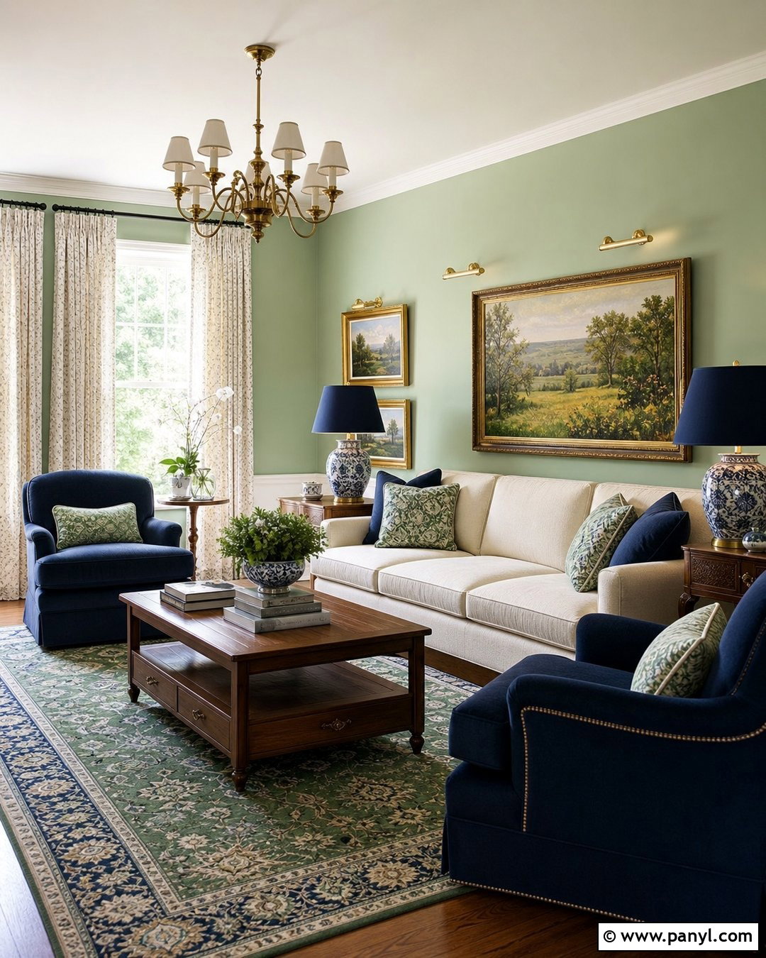 Pastel Green Living Room With Navy Accents - 35 pastel green wall ideas