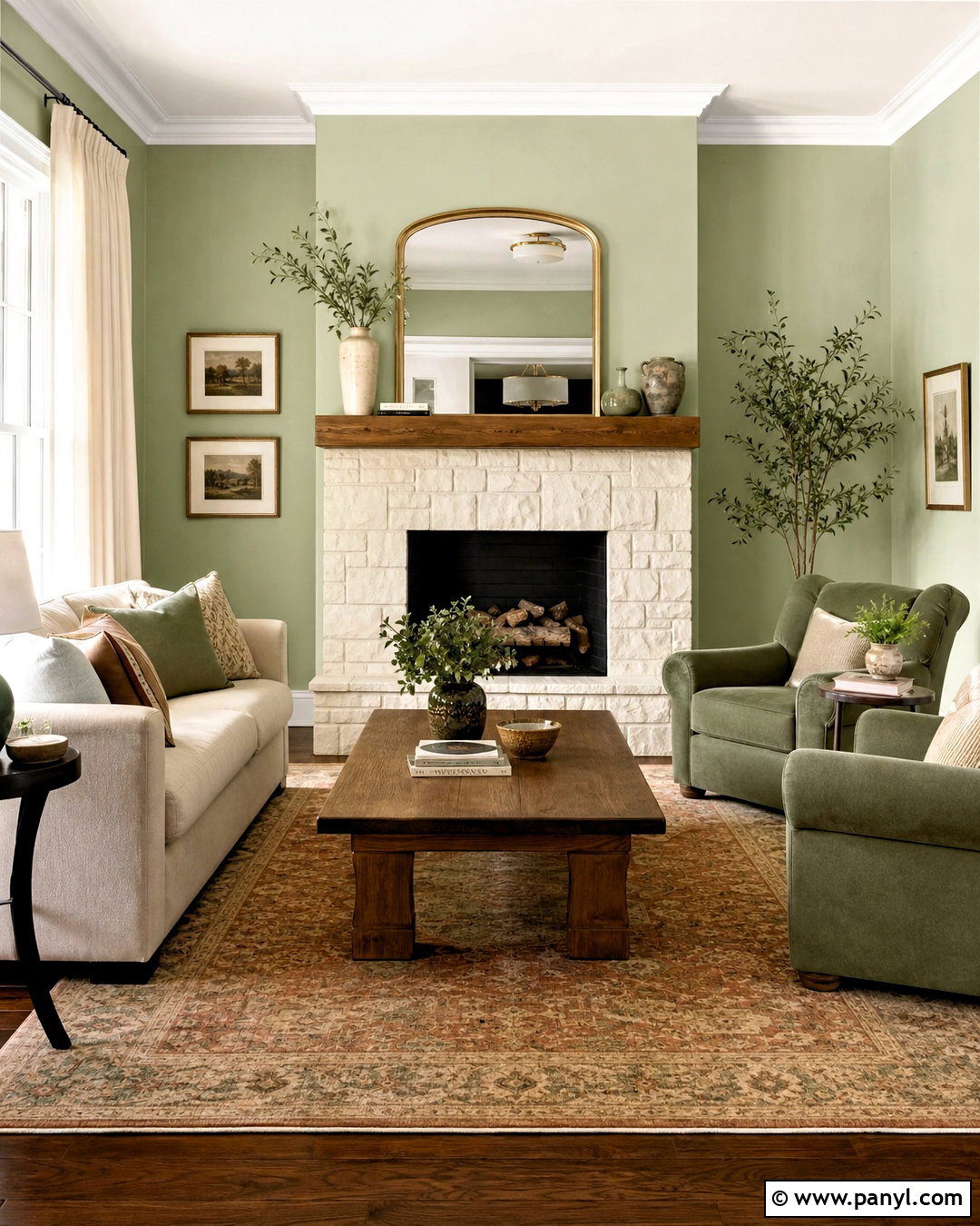 Pastel Green Living Room With a Fireplace - 20 pastel green living room ideas