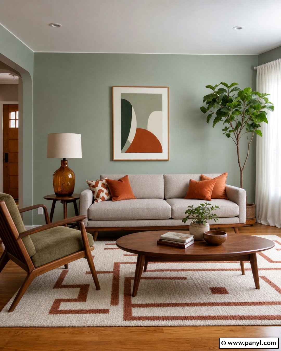 Pastel Green Midcentury Living Room - 35 pastel green wall ideas