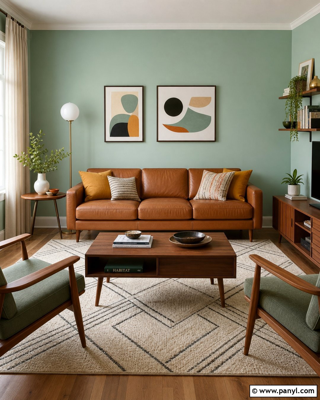 Pastel Green Midcentury Living Room - 25 Pastel Green Wall Paint Ideas