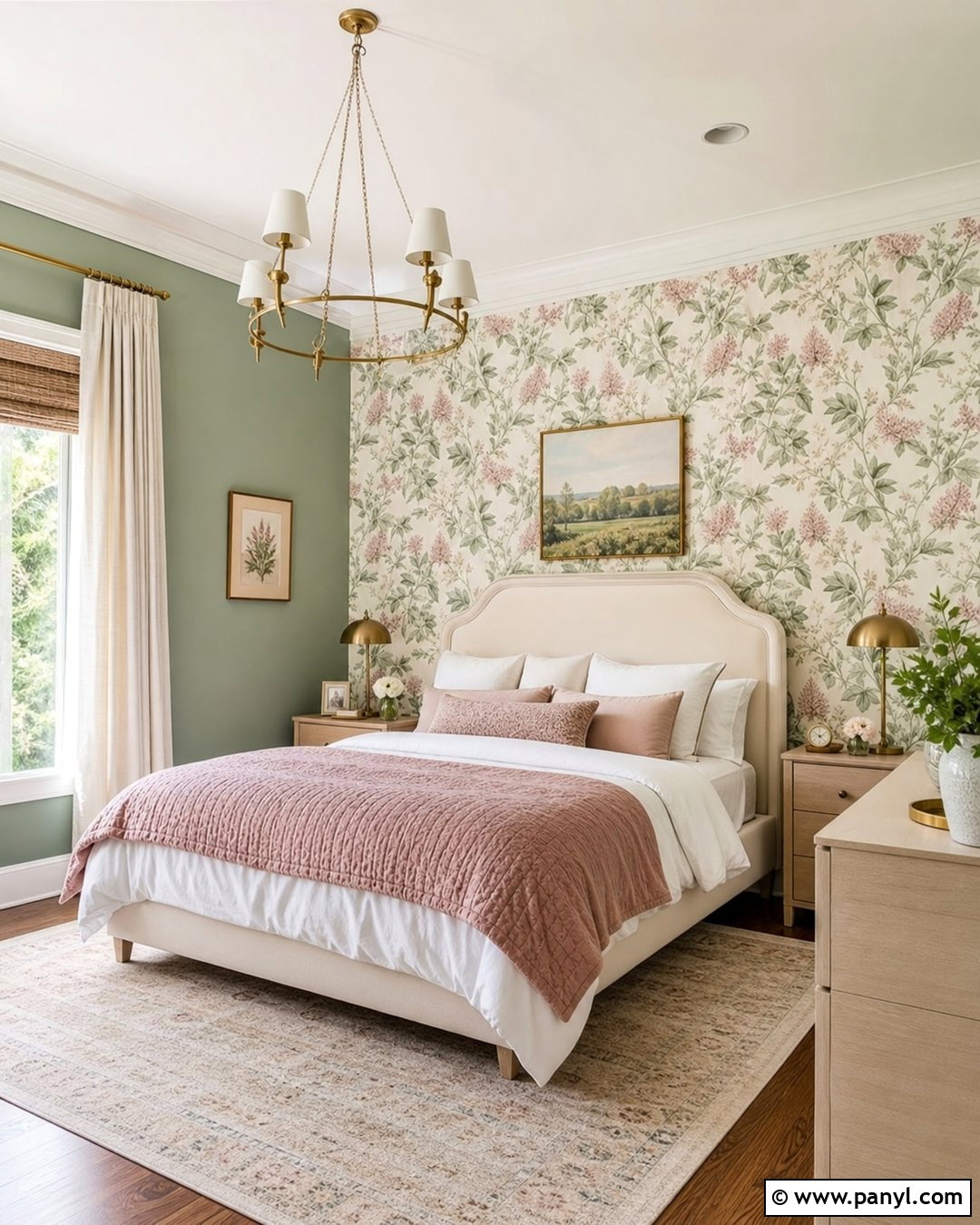 Pastel Green Walls With Botanical Wallpaper - 35 pastel green wall ideas