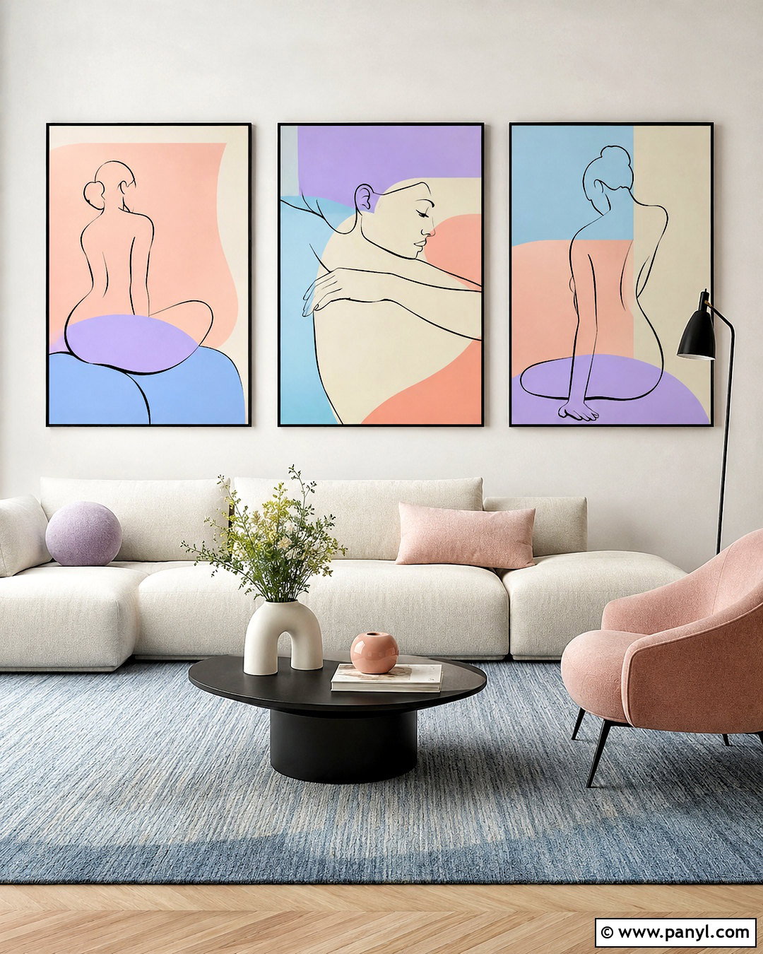 Pastel Line Art Wall - 20 pastel wall decor ideas