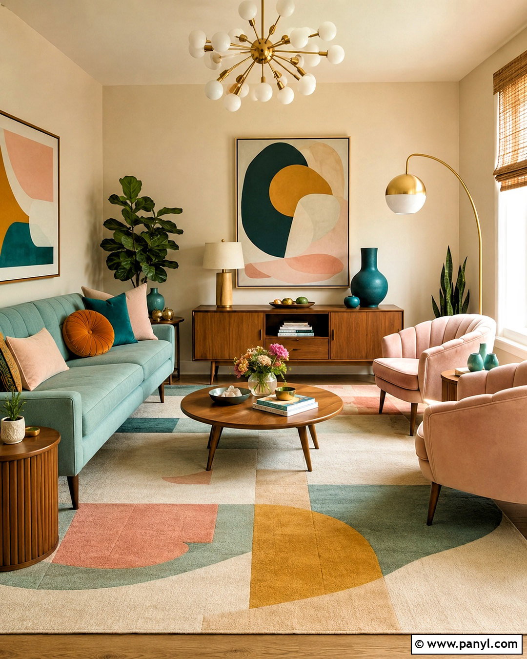 Pastel Midcentury Living Room - 20 pastel colors living room ideas