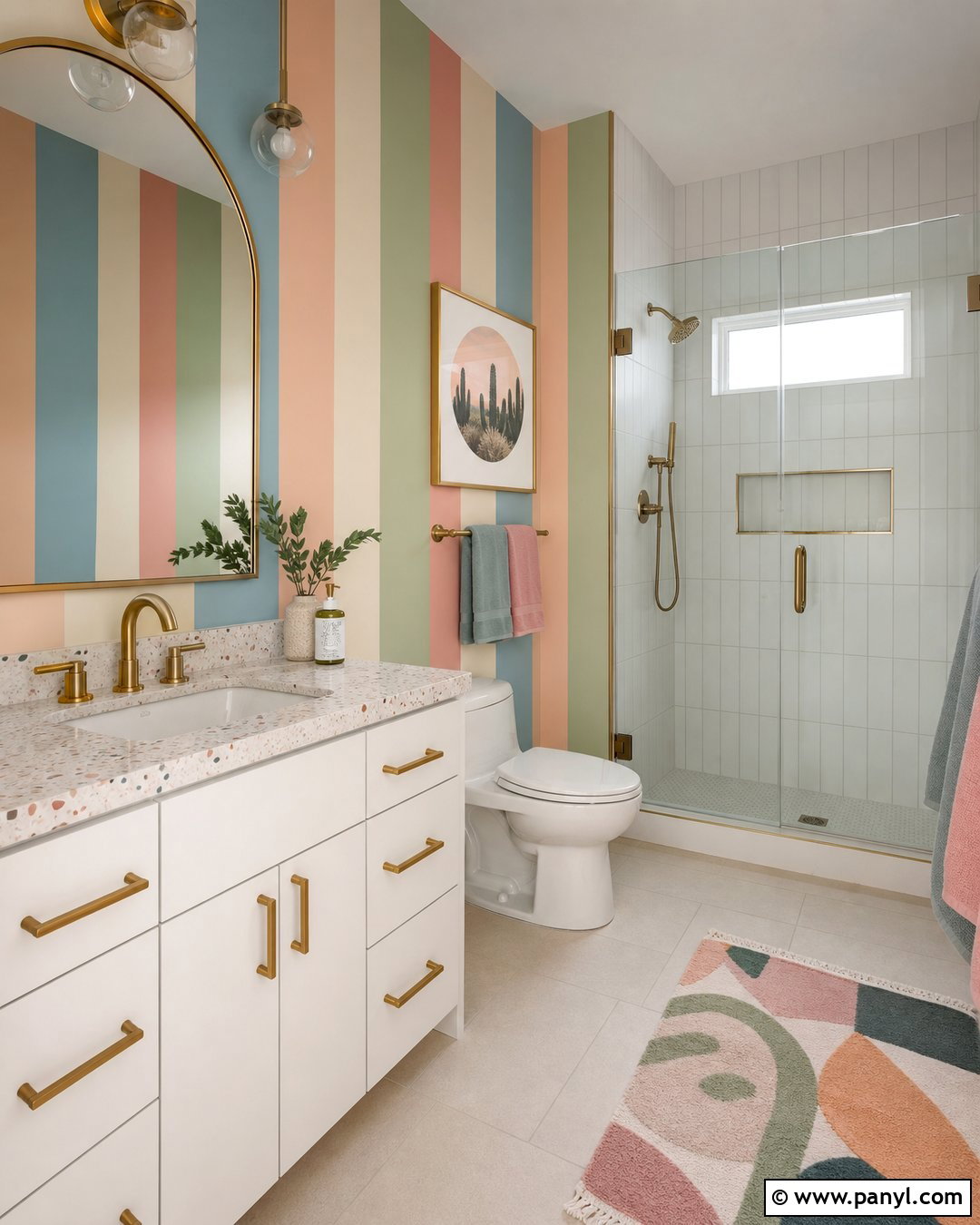 Pastel Multicolor Striped Bathroom Walls - 20 Elegant Bathroom With Striped Walls