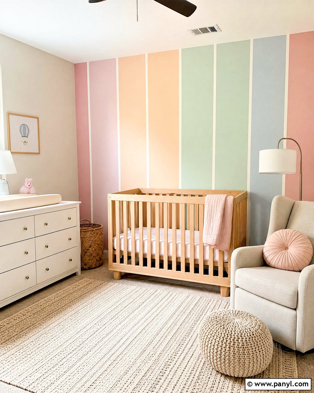 Pastel Nursery Striped Wall - 20 diy striped wall ideas