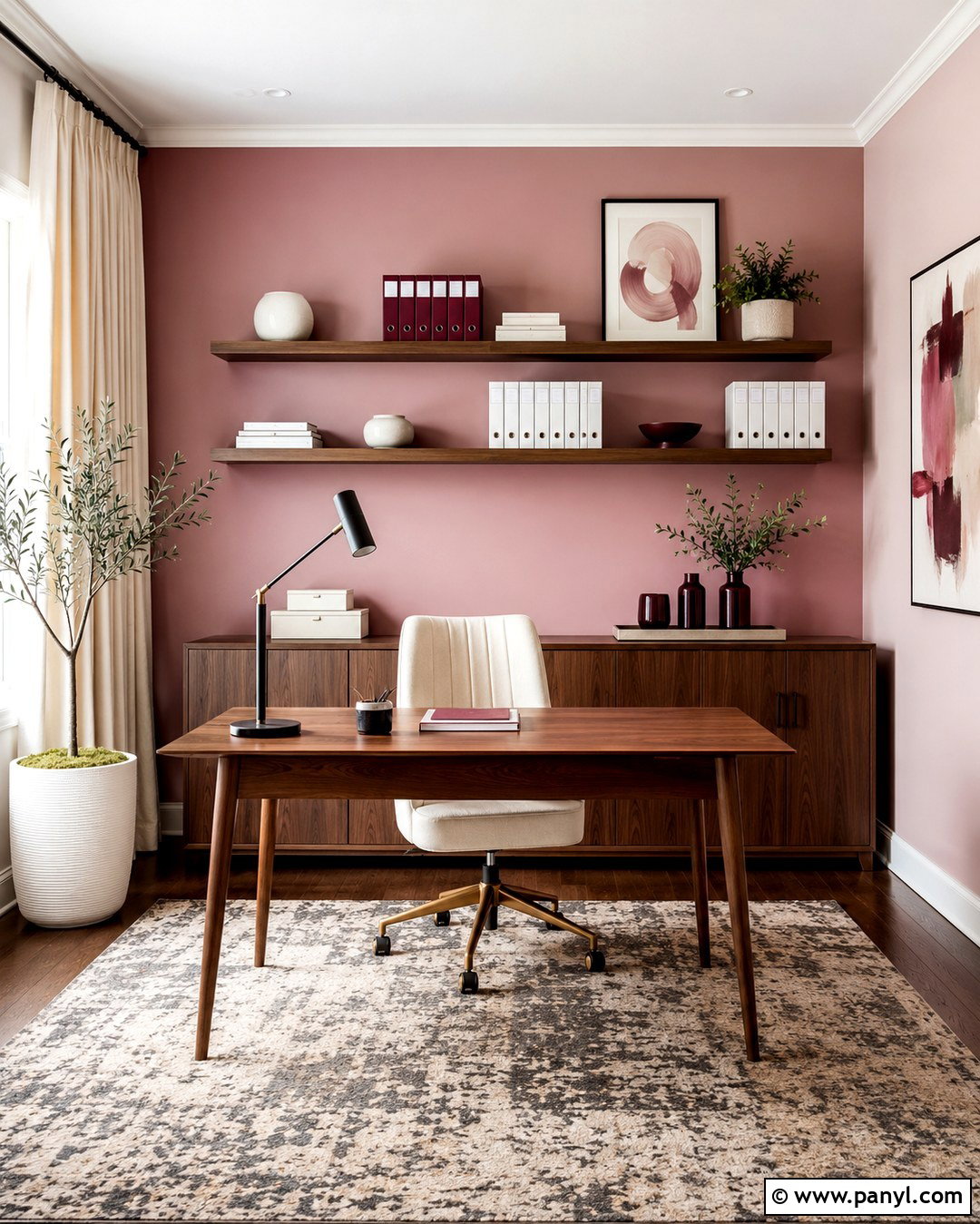 Pastel Pink Accent Wall In A Home Office - 20 Pastel Pink Accent Wall Ideas