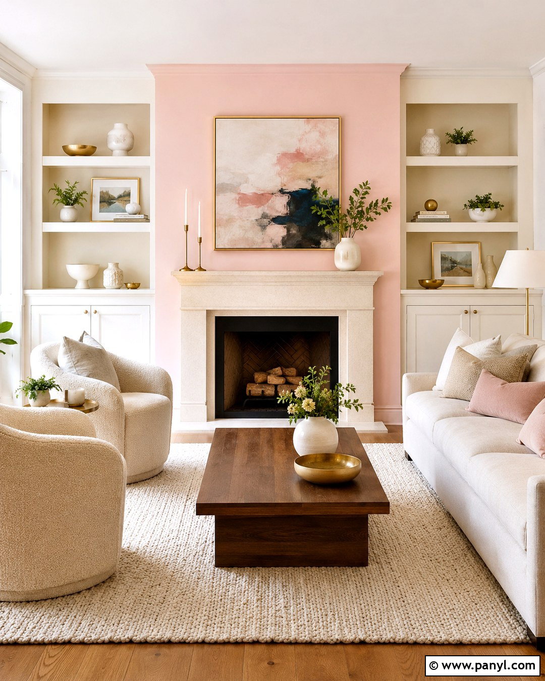 Pastel Pink Accent Wall With A Fireplace - 20 Pastel Pink Accent Wall Ideas