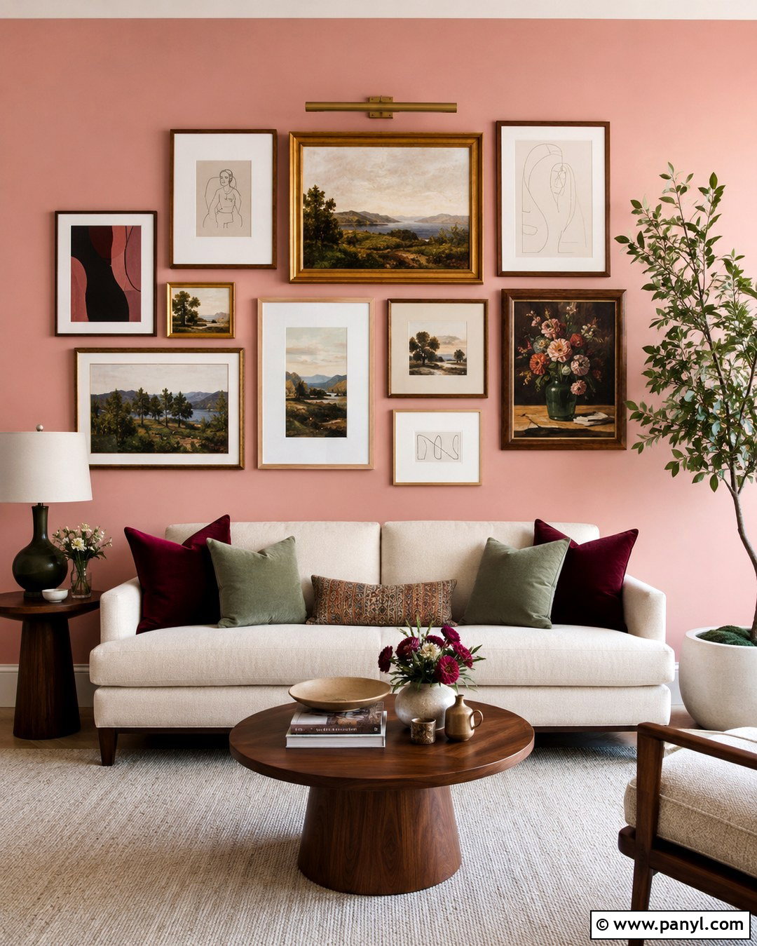 Pastel Pink Accent Wall With A Gallery Wall - 20 Pastel Pink Accent Wall Ideas