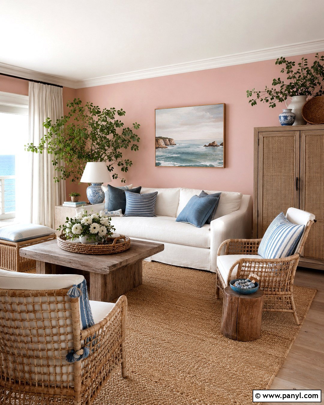 Pastel Pink Accent Wall With Coastal Decor - 20 Pastel Pink Accent Wall Ideas