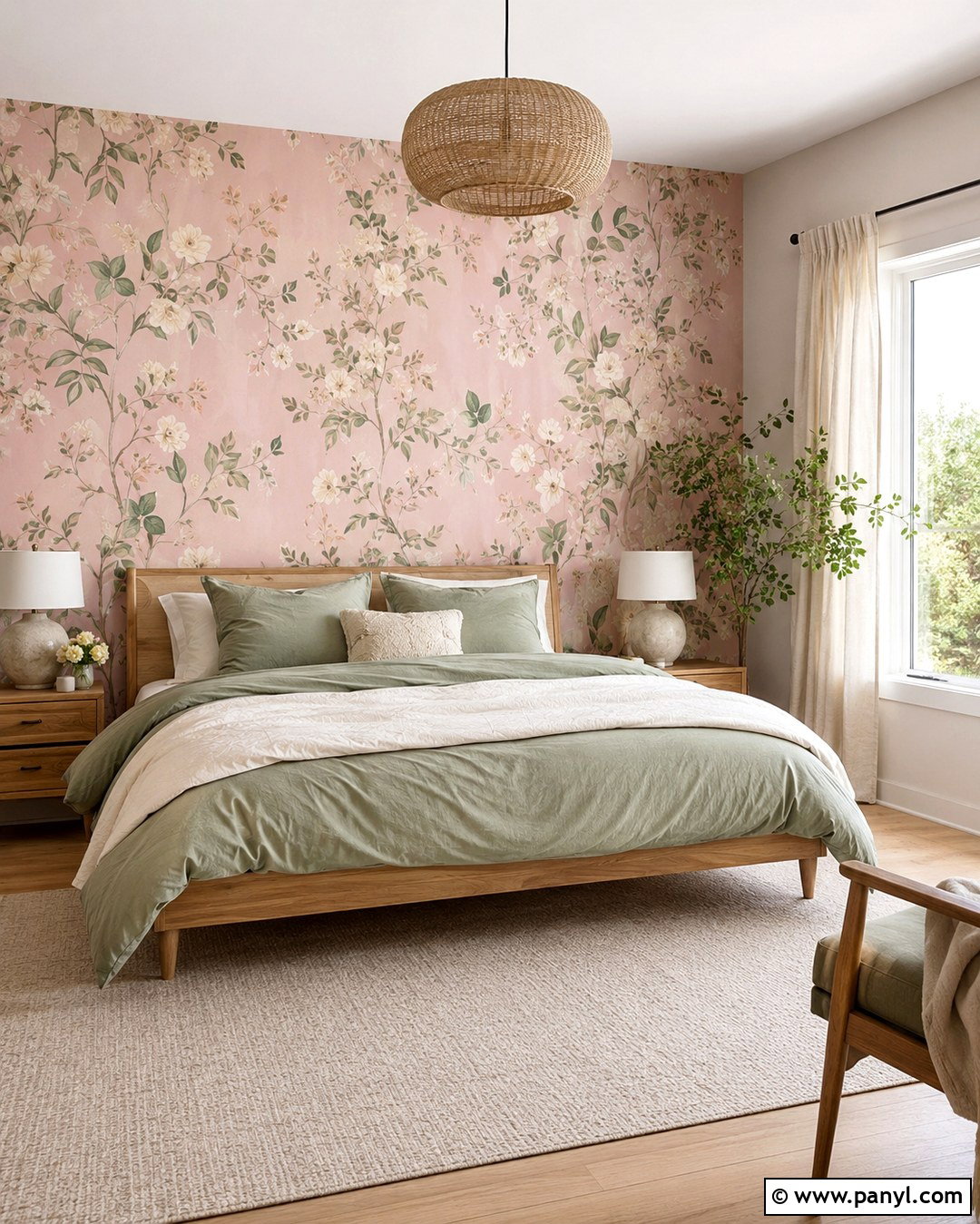 Pastel Pink Accent Wall With Floral Wallpaper - 20 Pastel Pink Accent Wall Ideas