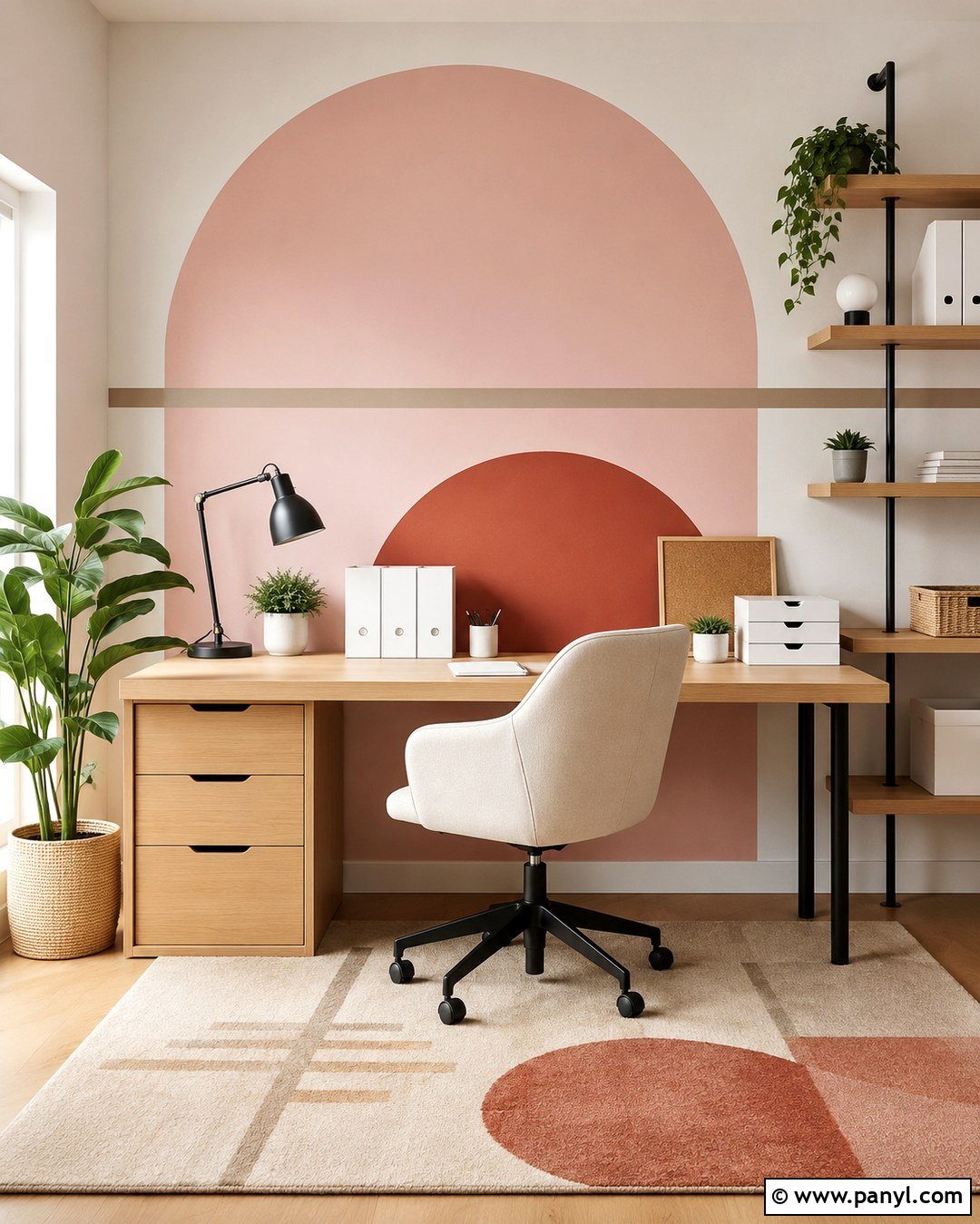 Pastel Pink Accent Wall With Geometric Shapes - 20 Pastel Pink Accent Wall Ideas