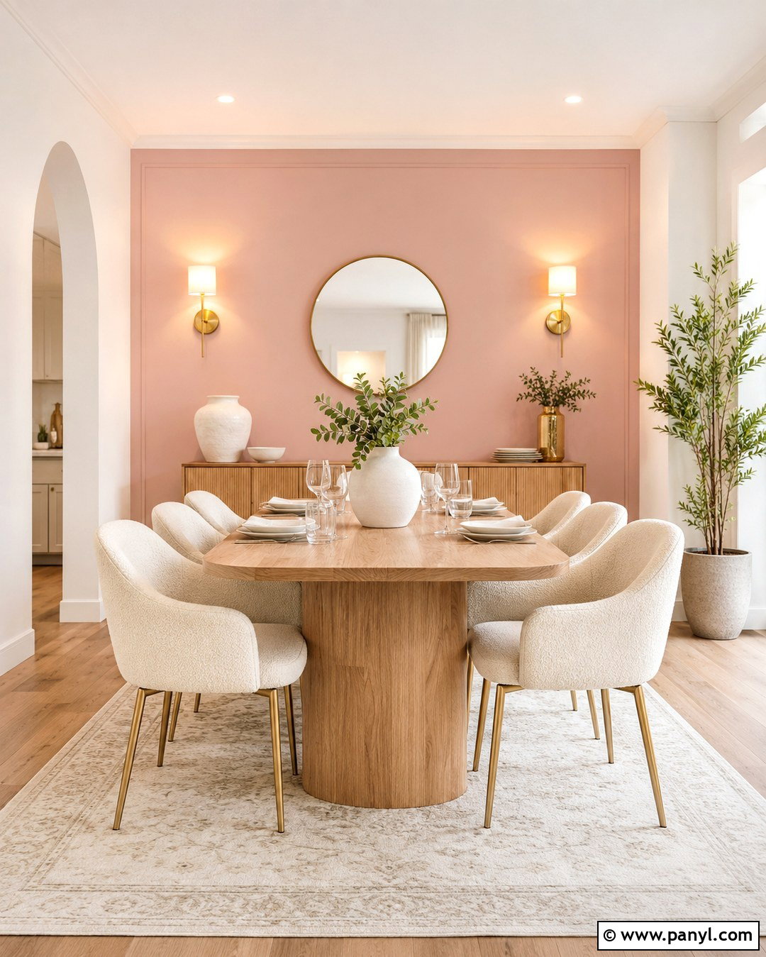 Pastel Pink Accent Wall With Gold Decor - 20 Pastel Pink Accent Wall Ideas