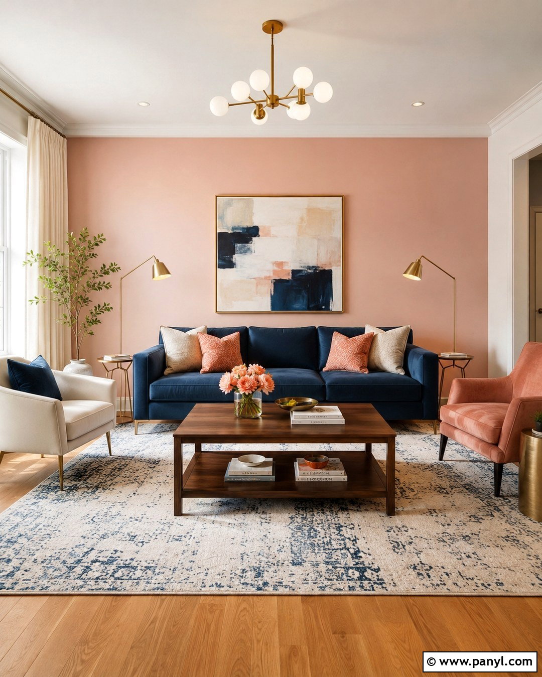 Pastel Pink Accent Wall With Navy Blue - 20 Pastel Pink Accent Wall Ideas