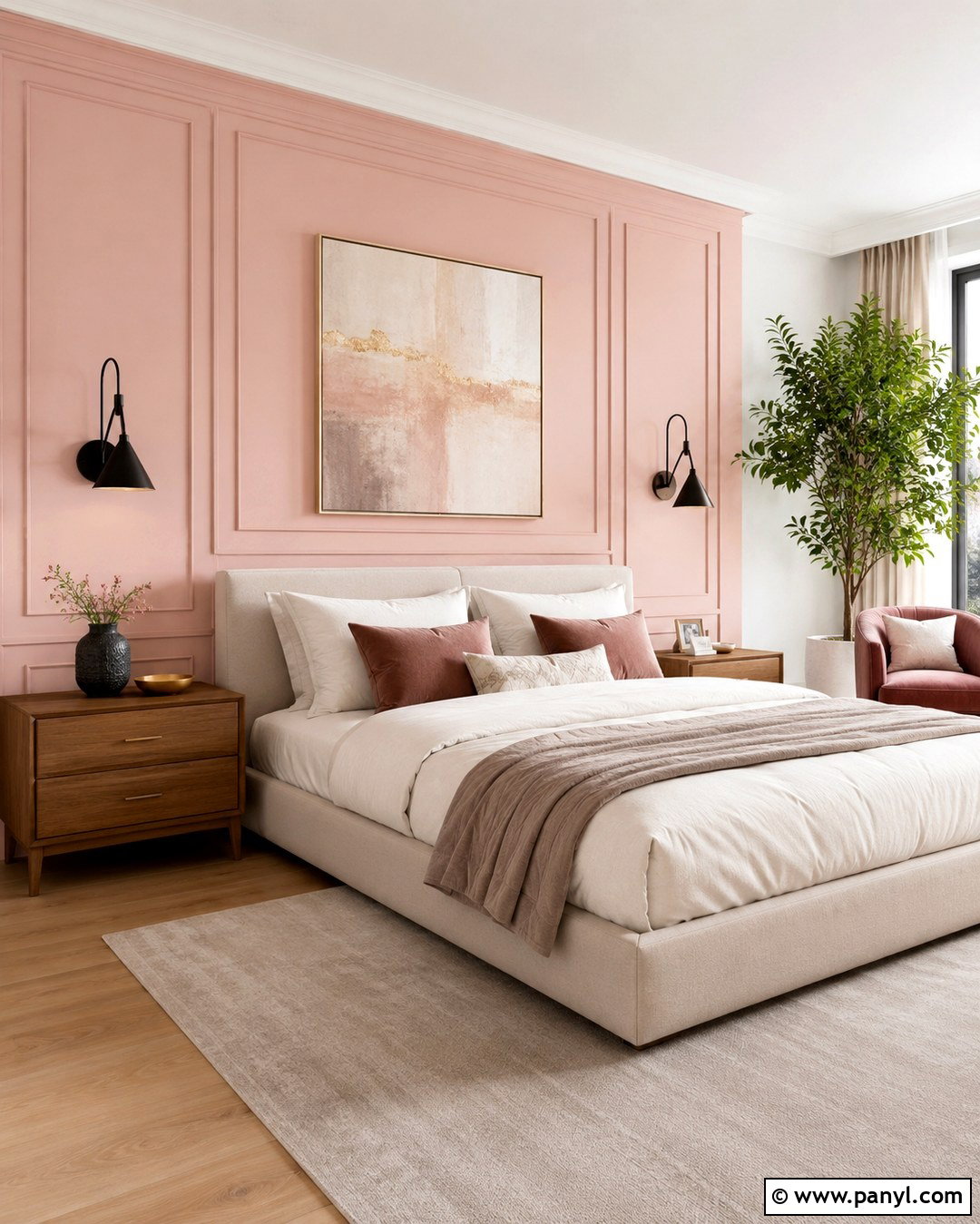 Pastel Pink Accent Wall With Wood Paneling - 20 Pastel Pink Accent Wall Ideas