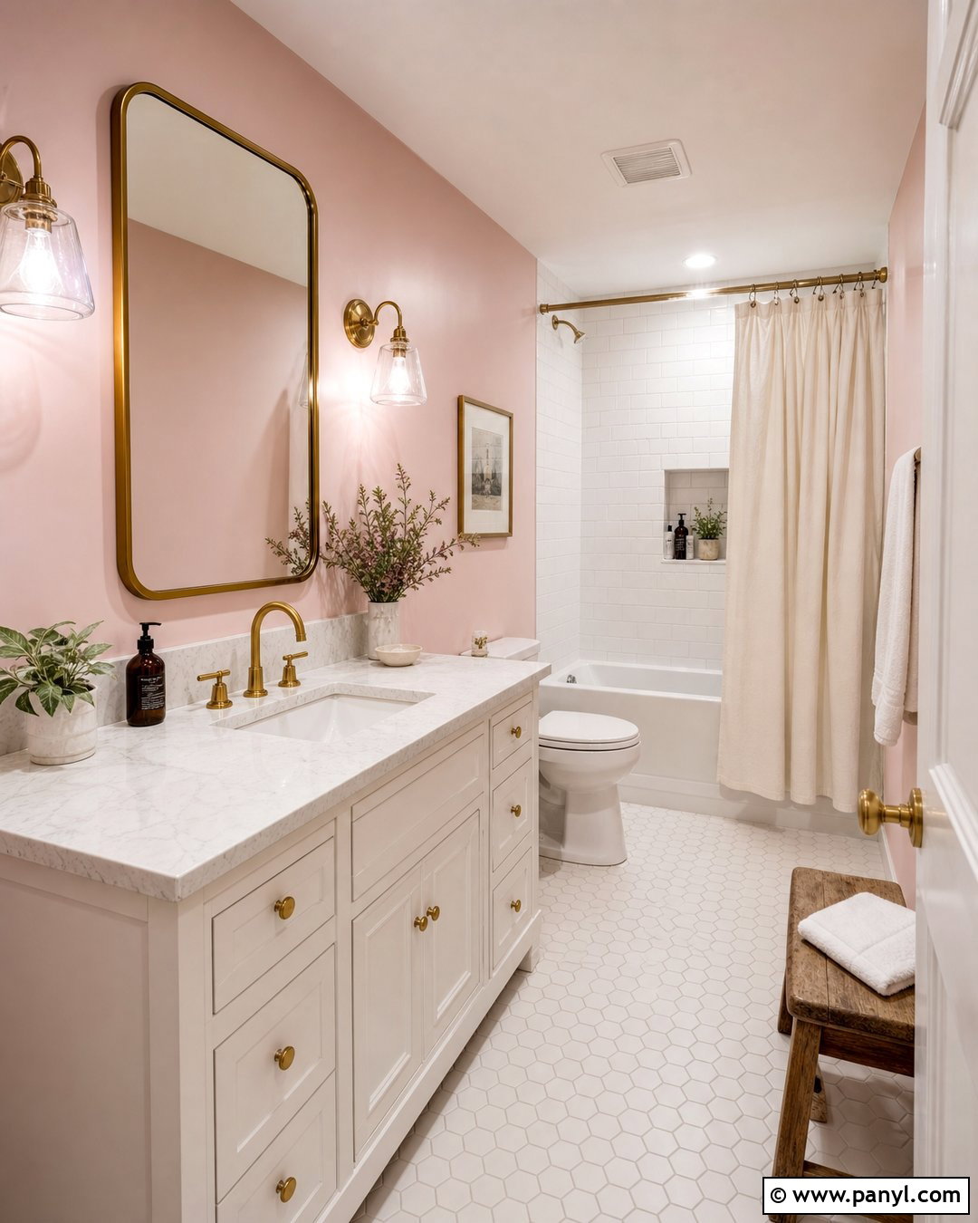 Pastel Pink Bathroom Walls With White Marble - 25 Pastel Pink Walls