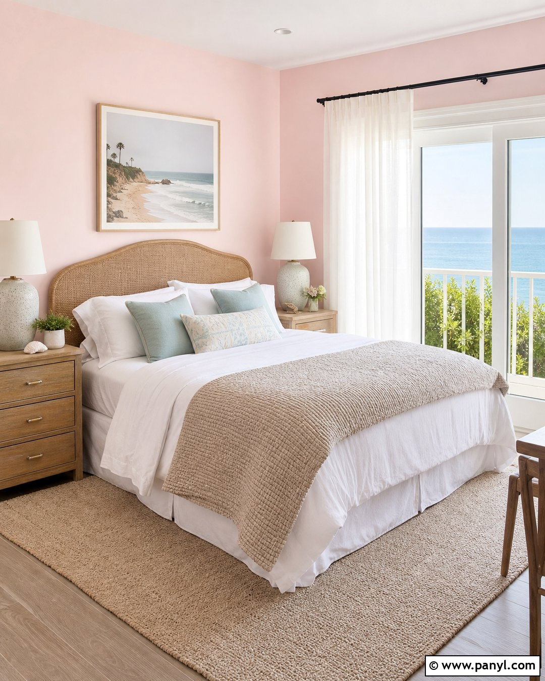 Pastel Pink Coastal Bedroom Walls With Sand Tones - 25 Pastel Pink Walls