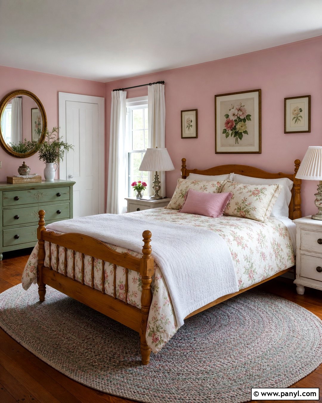 Pastel Pink Cottage Bedroom Walls With Floral Bedding - 25 Pastel Pink Walls