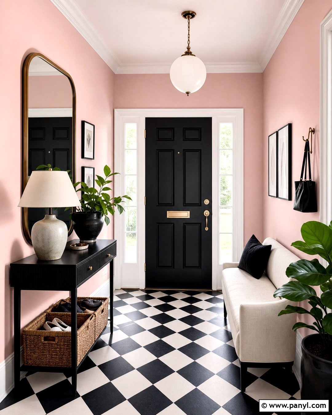Pastel Pink Entryway Walls With Checkerboard Floor - 25 Pastel Pink Walls