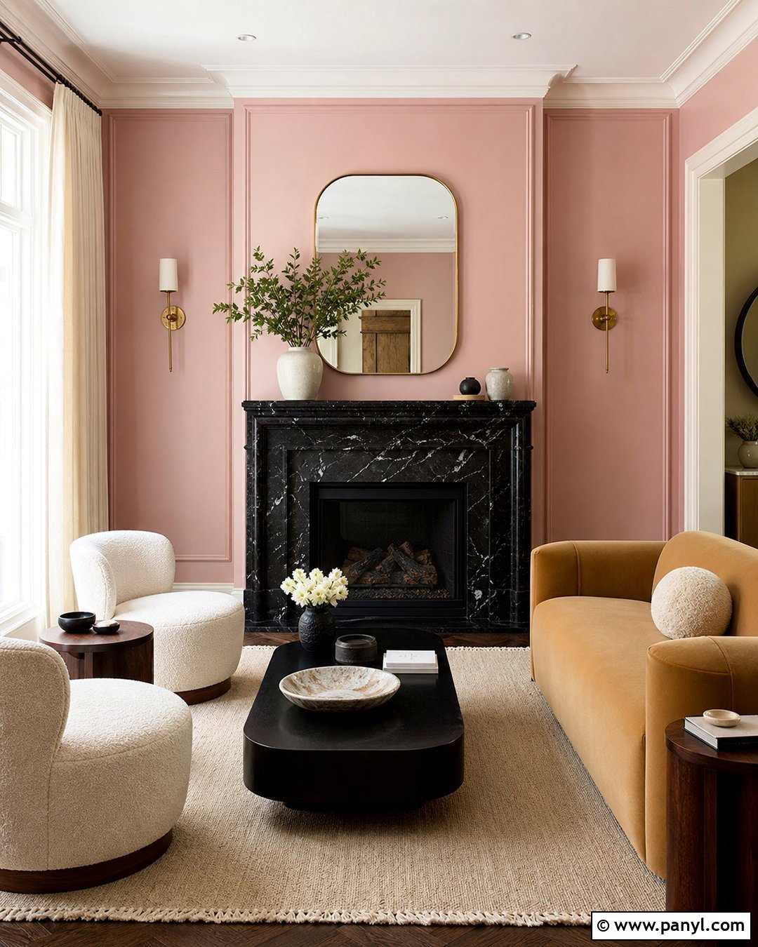 Pastel Pink Fireplace Room With Black Marble - 25 Pastel Pink Walls