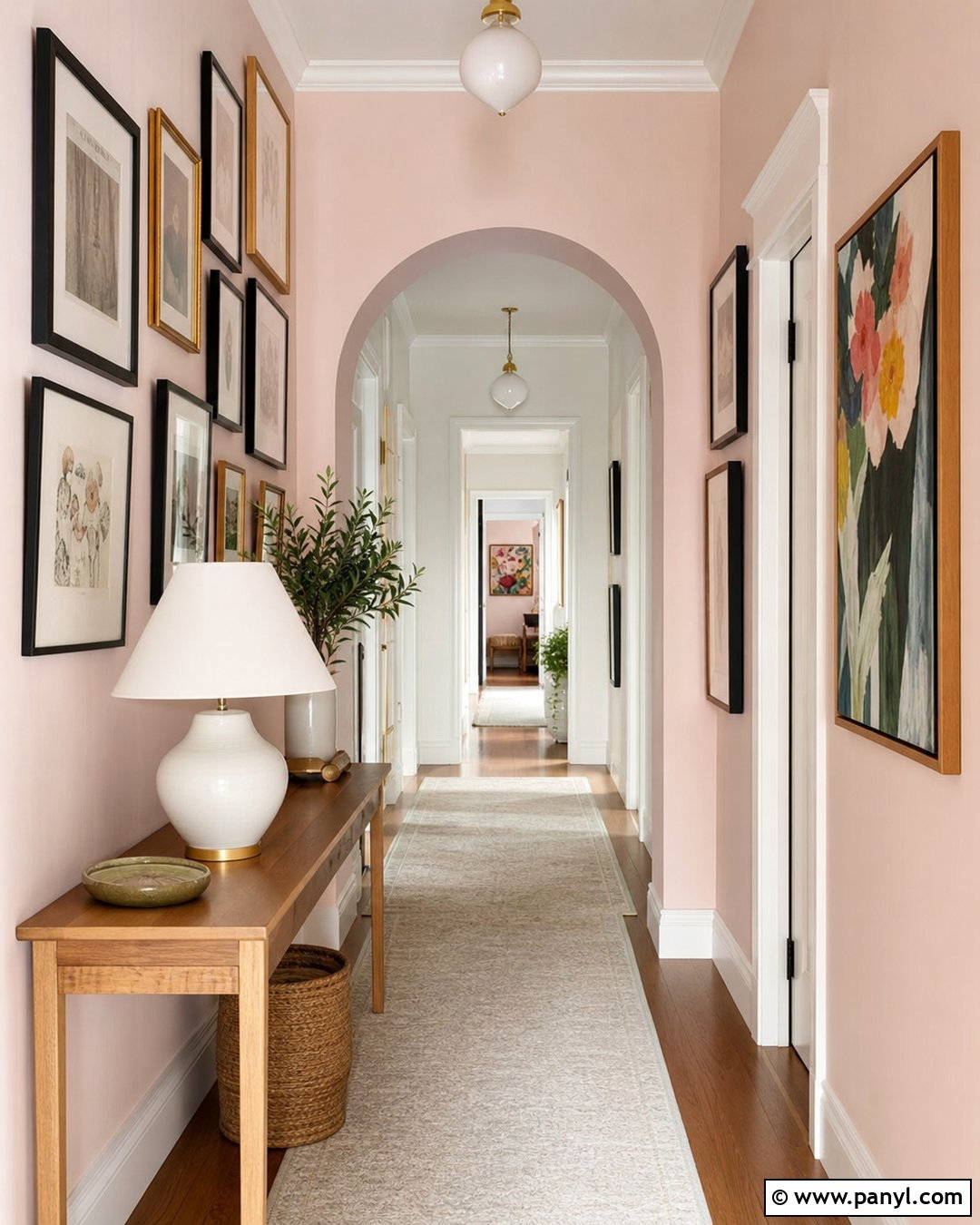 Pastel Pink Hallway Walls With Gallery Art - 25 Pastel Pink Walls