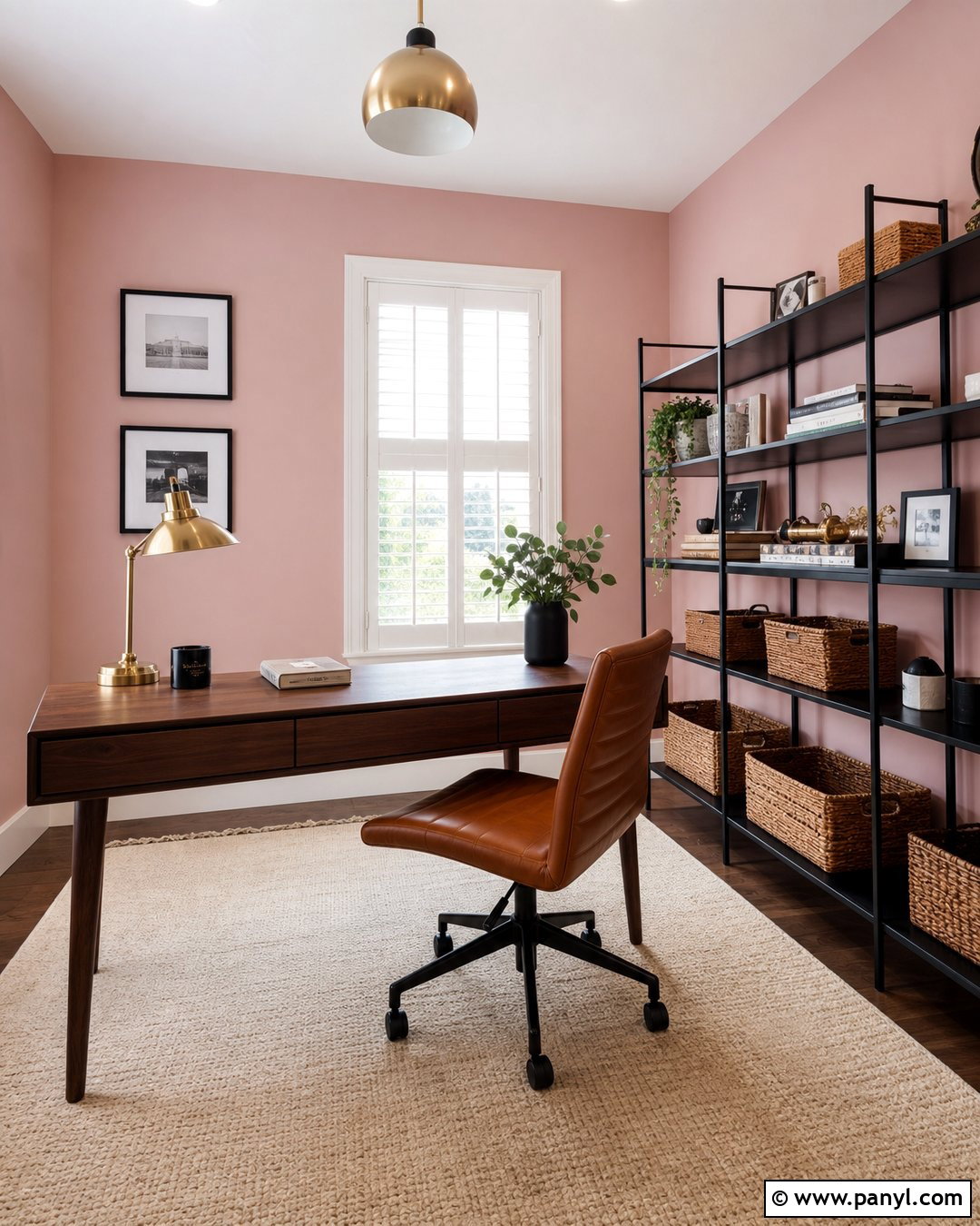 Pastel Pink Home Office Walls With Walnut Desk - 25 Pastel Pink Walls
