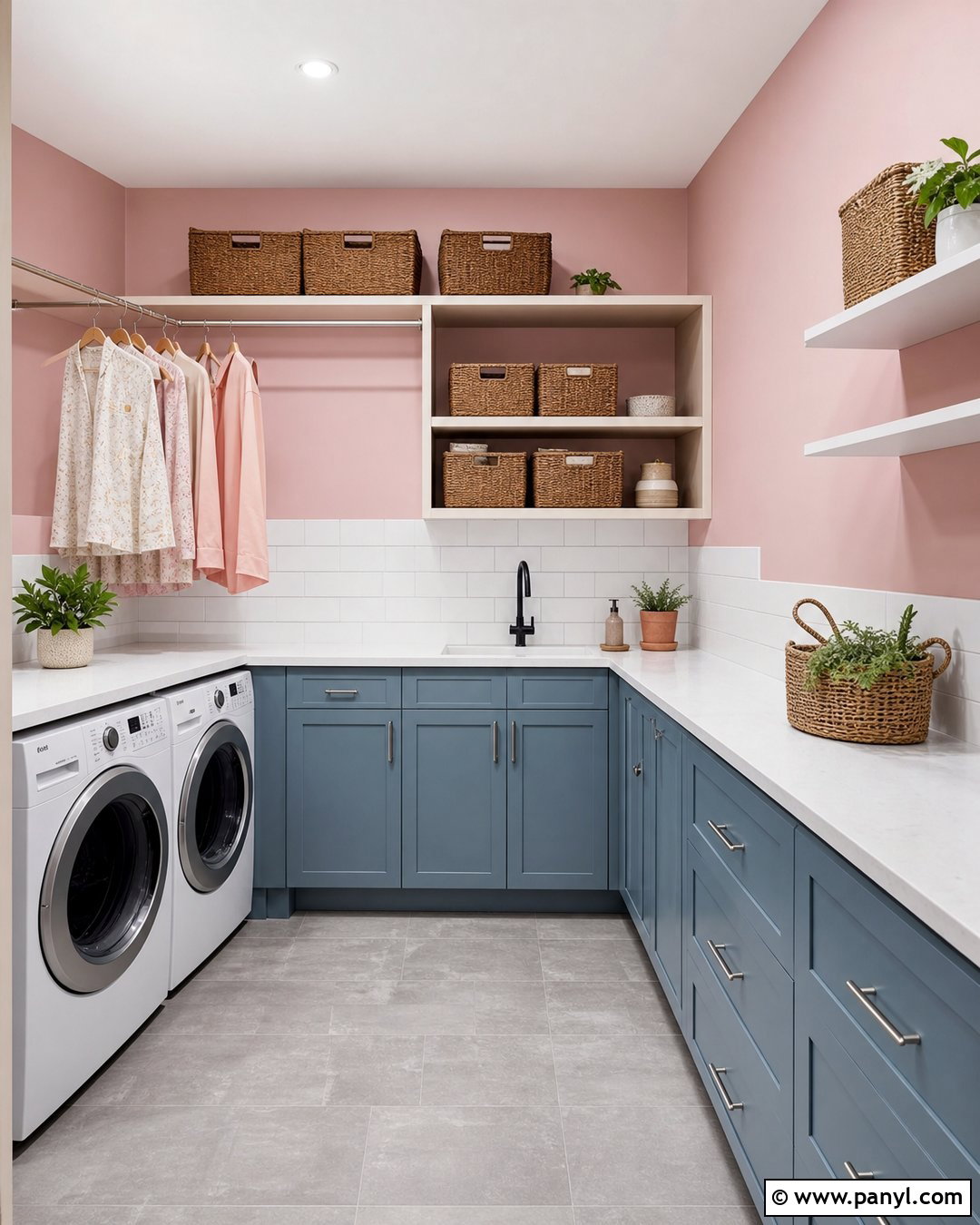 Pastel Pink Laundry Room Walls With Dusty Blue Cabinets - 25 Pastel Pink Walls