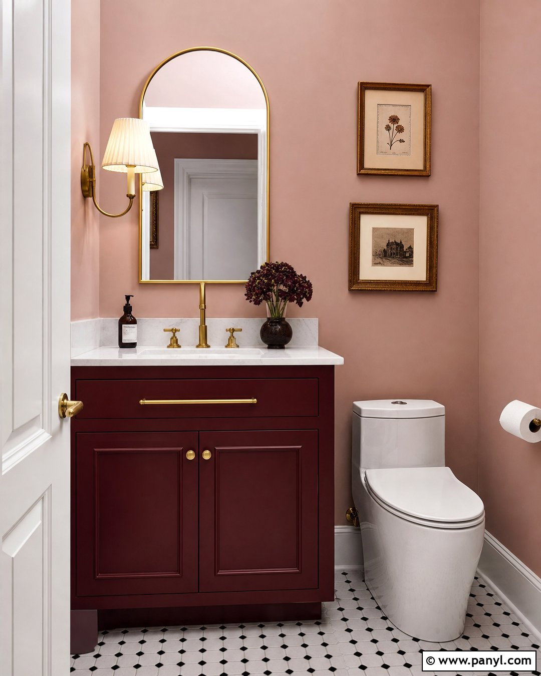 Pastel Pink Powder Room Walls With Burgundy Vanity - 25 Pastel Pink Walls