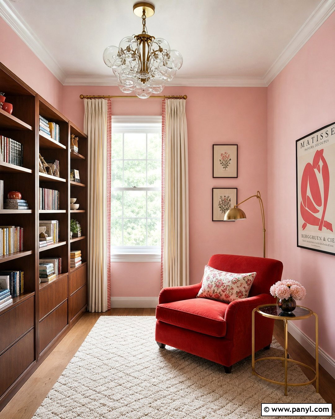 Pastel Pink Reading Room Walls With Red Accents - 25 Pastel Pink Walls