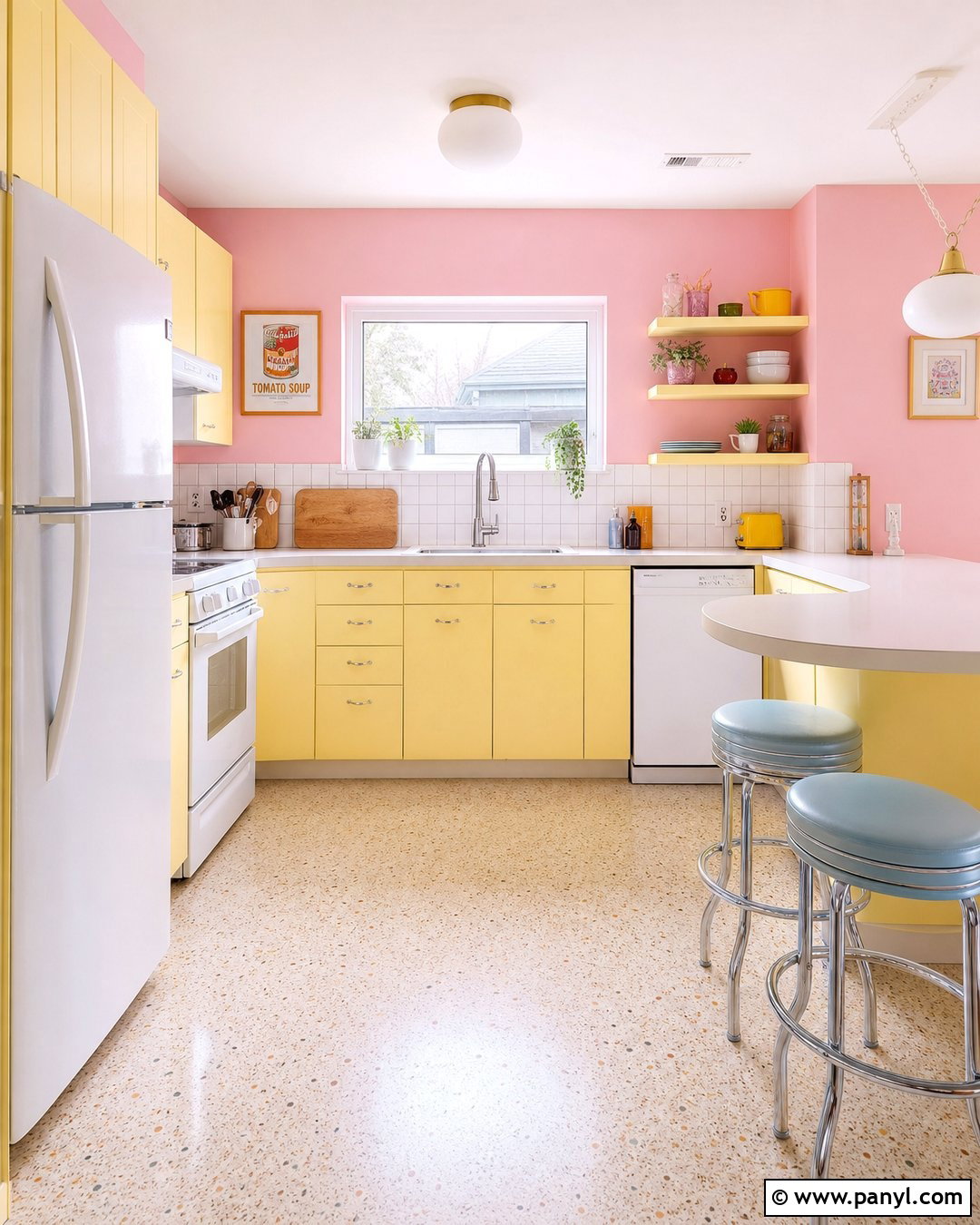 Pastel Pink Retro Kitchen Walls With Butter Yellow - 25 Pastel Pink Walls