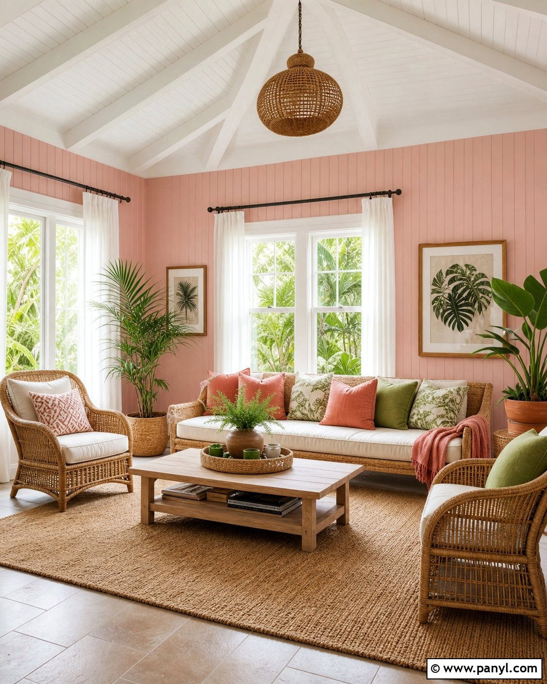 Pastel Pink Sunroom Walls With Rattan Furniture - 25 Pastel Pink Walls