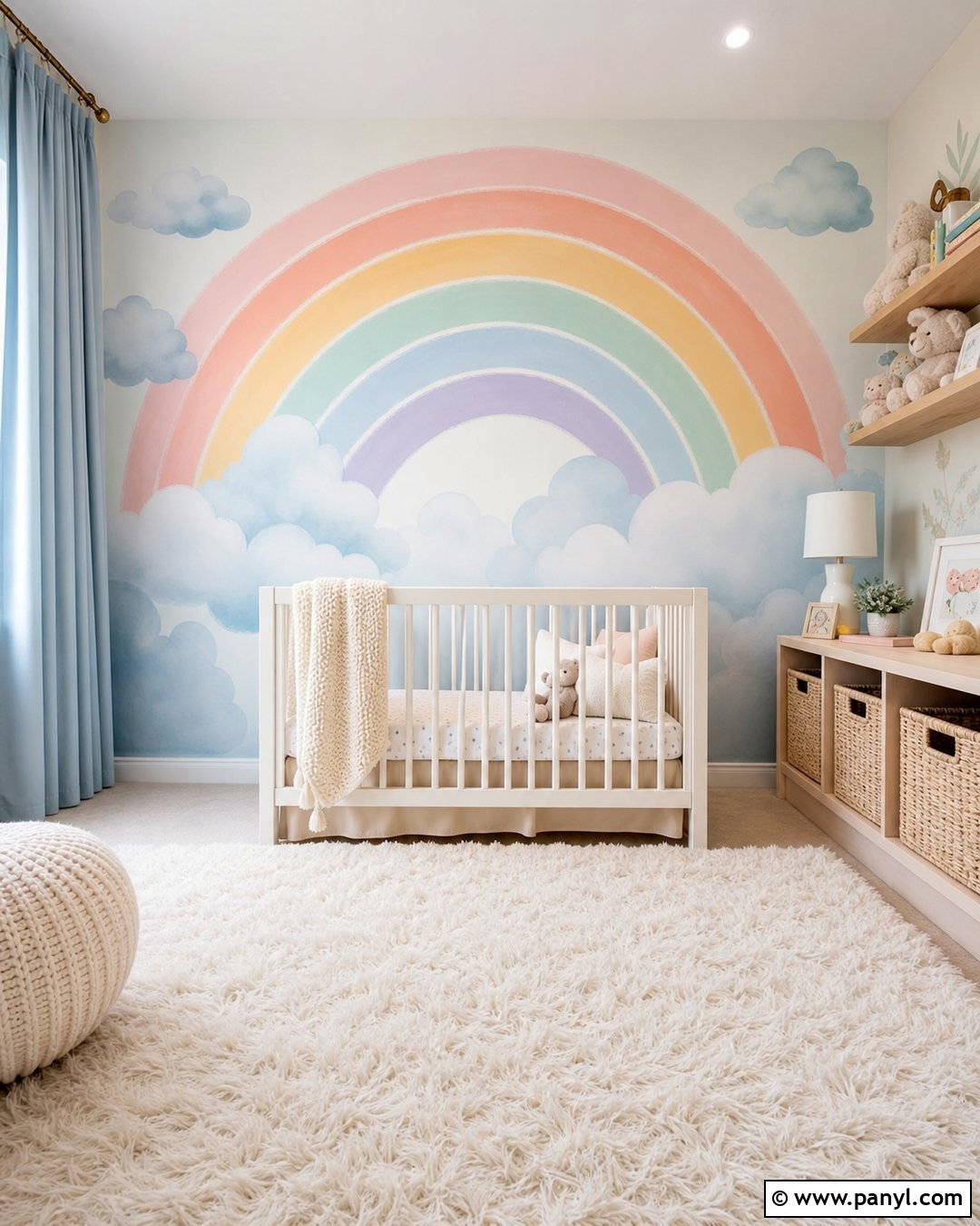 Pastel Rainbow And Cloud Wall - 30 Pastel Rainbow Wall Ideas