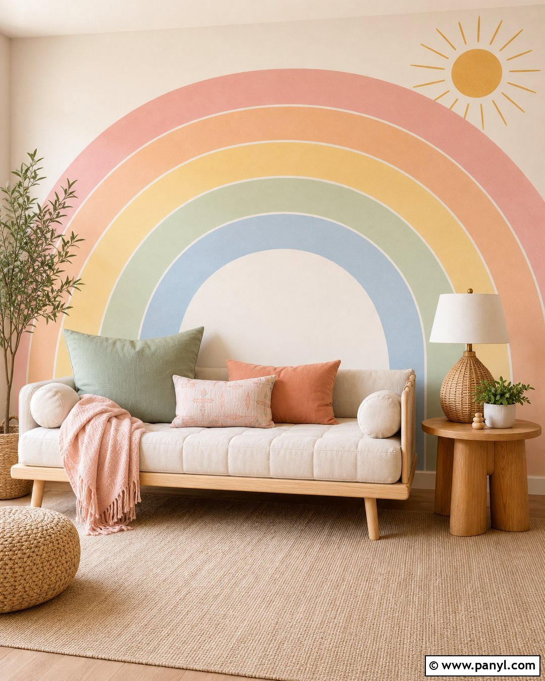 Pastel Rainbow And Sun Wall - 30 Pastel Rainbow Wall Ideas