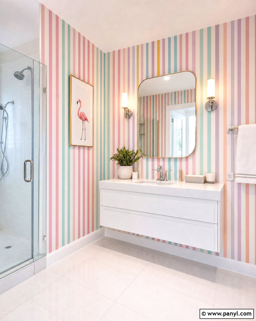 Pastel Rainbow Bathroom Stripes - 20 striped bathroom walls
