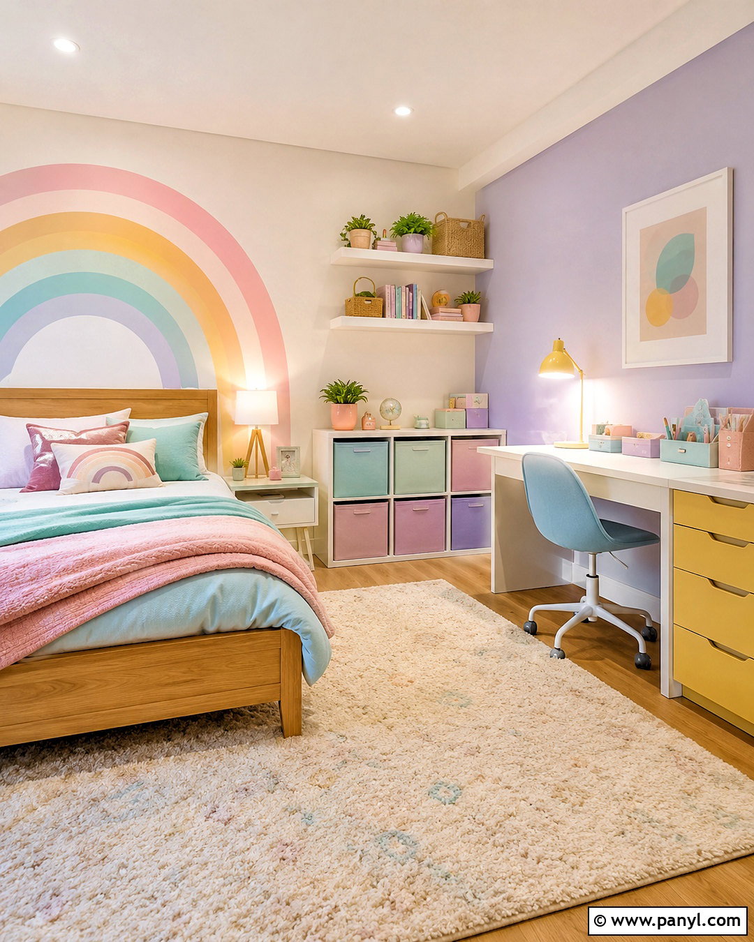 Pastel Rainbow Bedroom With A Study Area - 20 pastel rainbow bedroom ideas