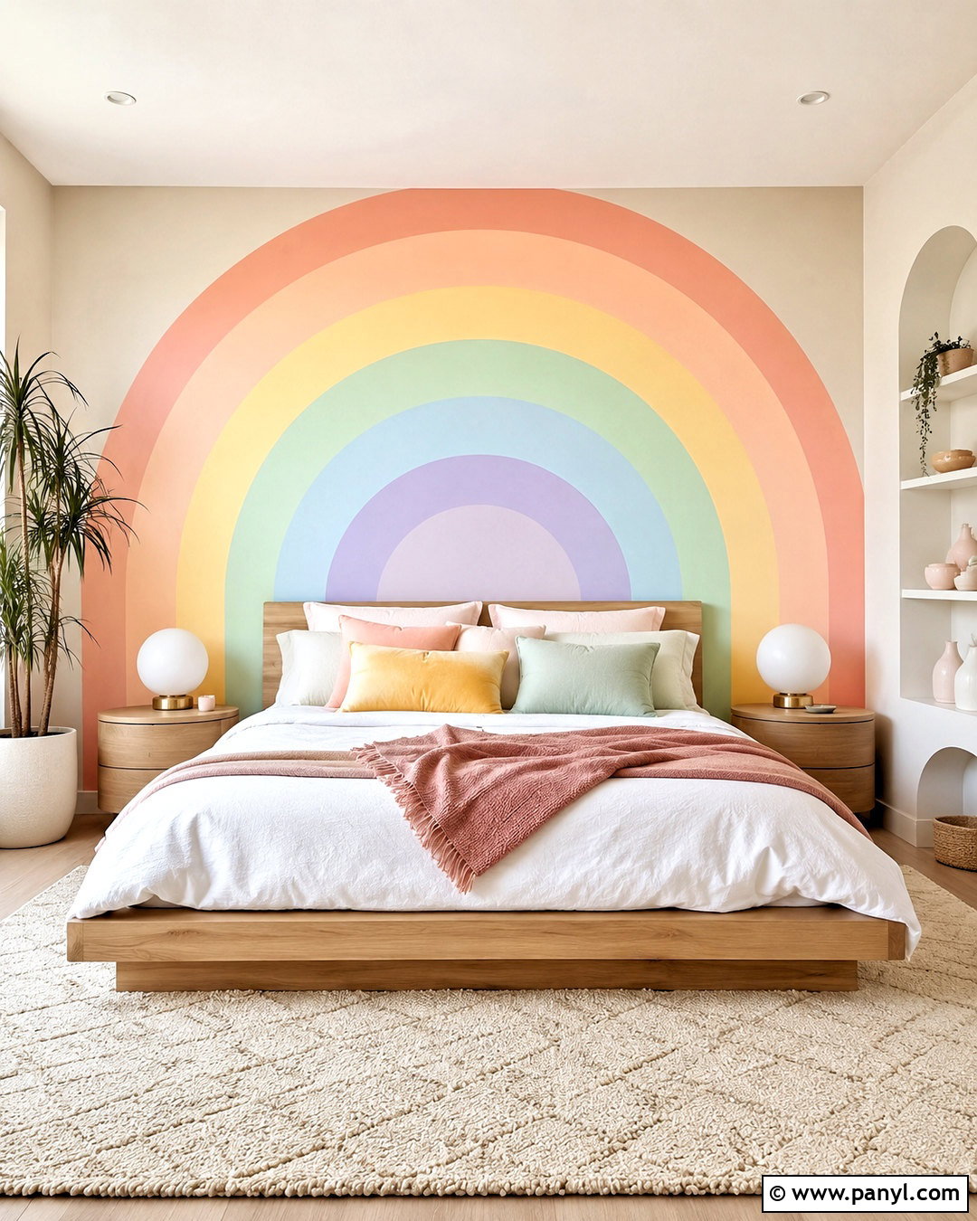 Pastel Rainbow Bedroom With An Arch Mural - 20 pastel rainbow bedroom ideas
