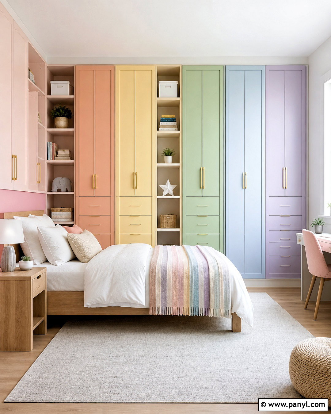Pastel Rainbow Bedroom With Built-In Storage - 20 pastel rainbow bedroom ideas