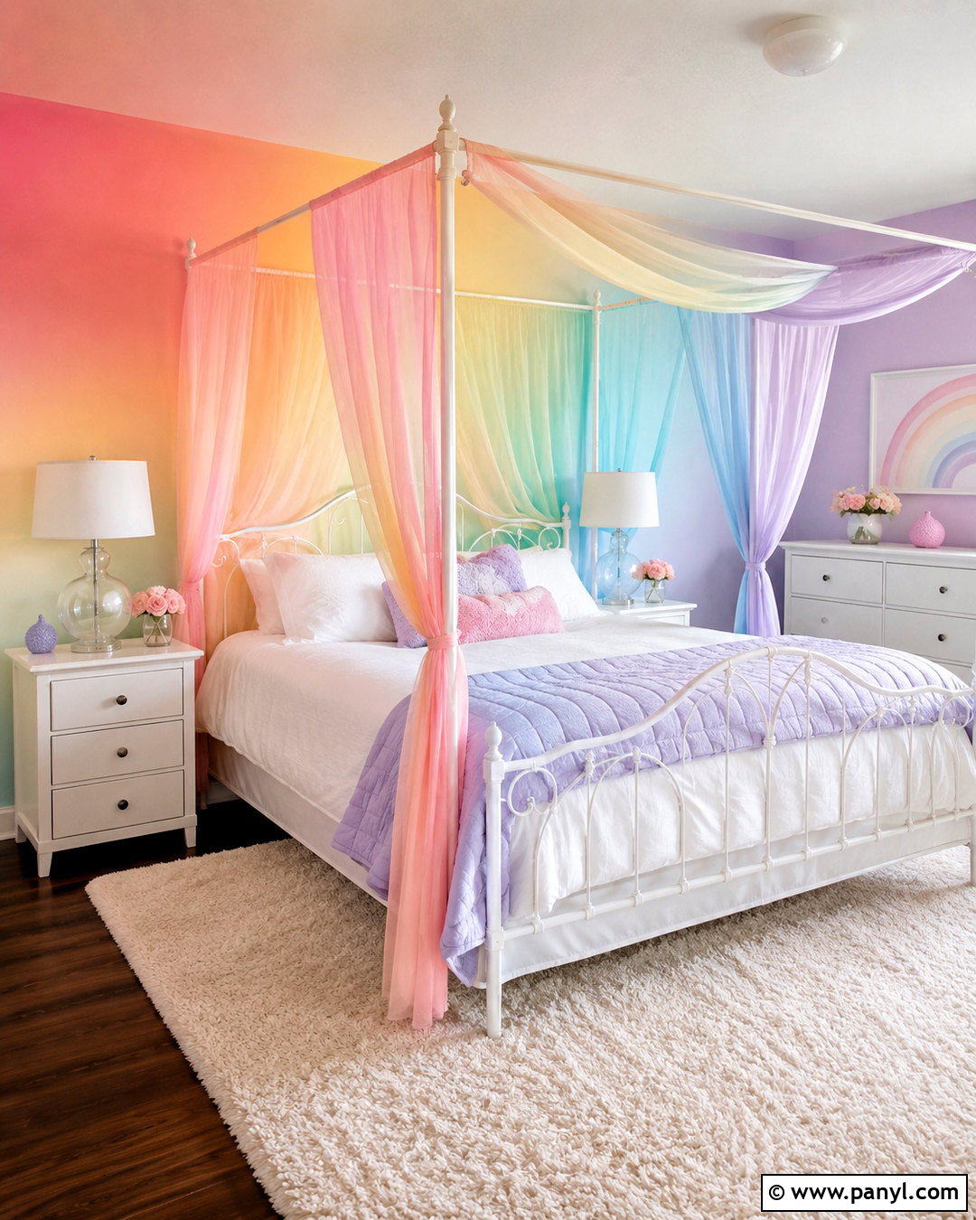 Pastel Rainbow Bedroom With Canopy Bed - 20 pastel rainbow bedroom ideas