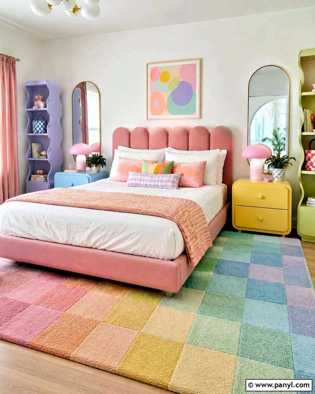 Pastel Rainbow Bedroom With Checkered Decor - 20 pastel rainbow bedroom ideas