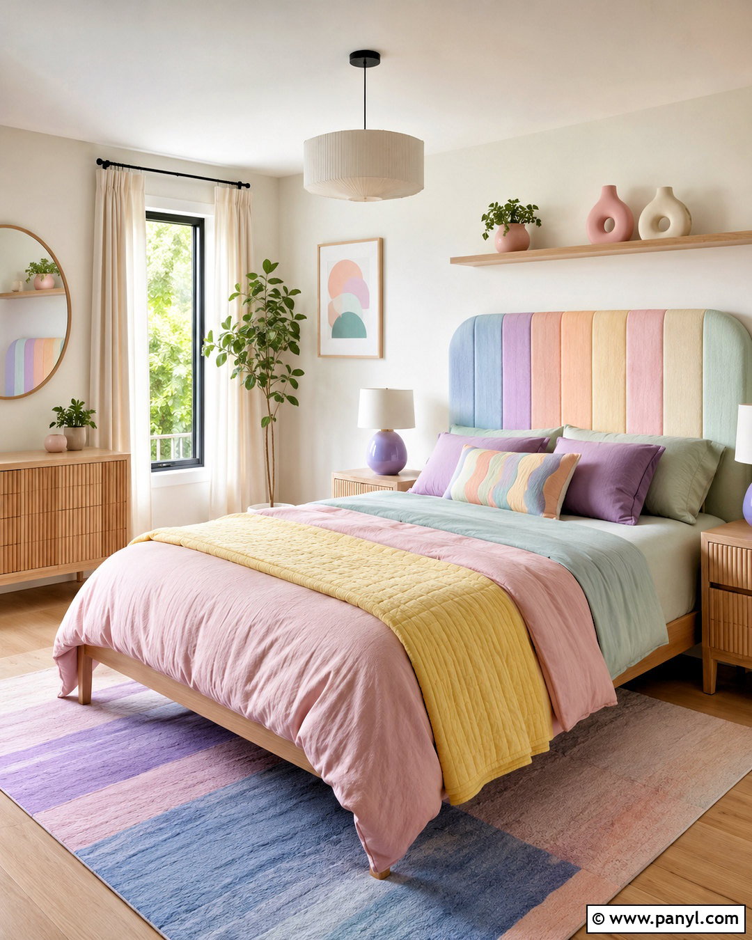 Pastel Rainbow Bedroom With Light Wood Furniture - 20 pastel rainbow bedroom ideas