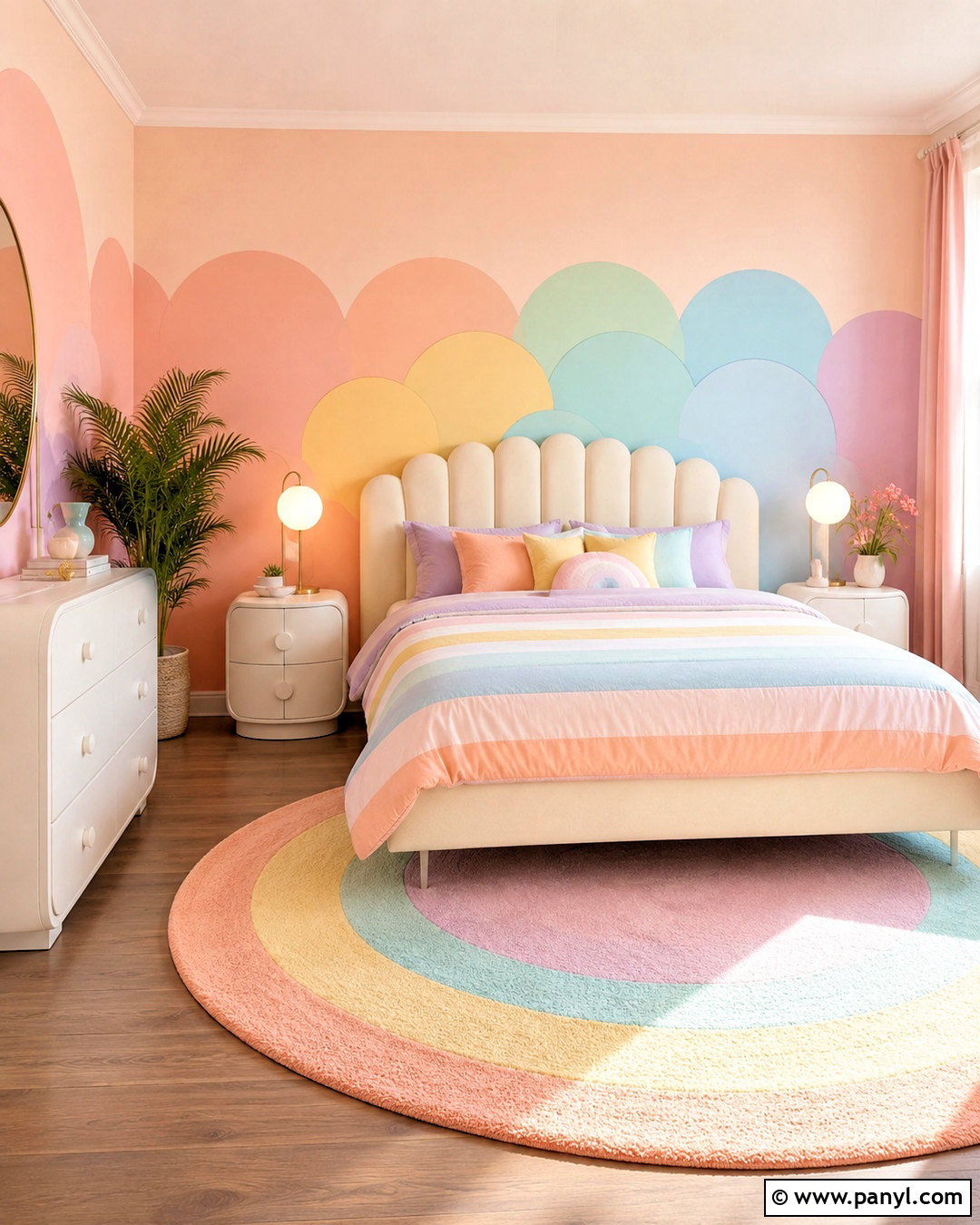 Pastel Rainbow Bedroom With Scalloped Walls - 20 pastel rainbow bedroom ideas