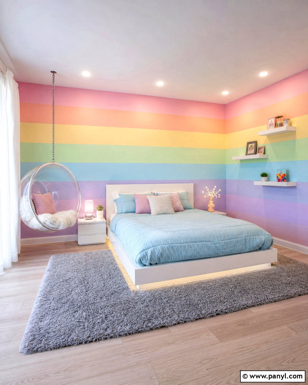 Pastel Rainbow Bedroom With Striped Walls - 20 pastel rainbow bedroom ideas