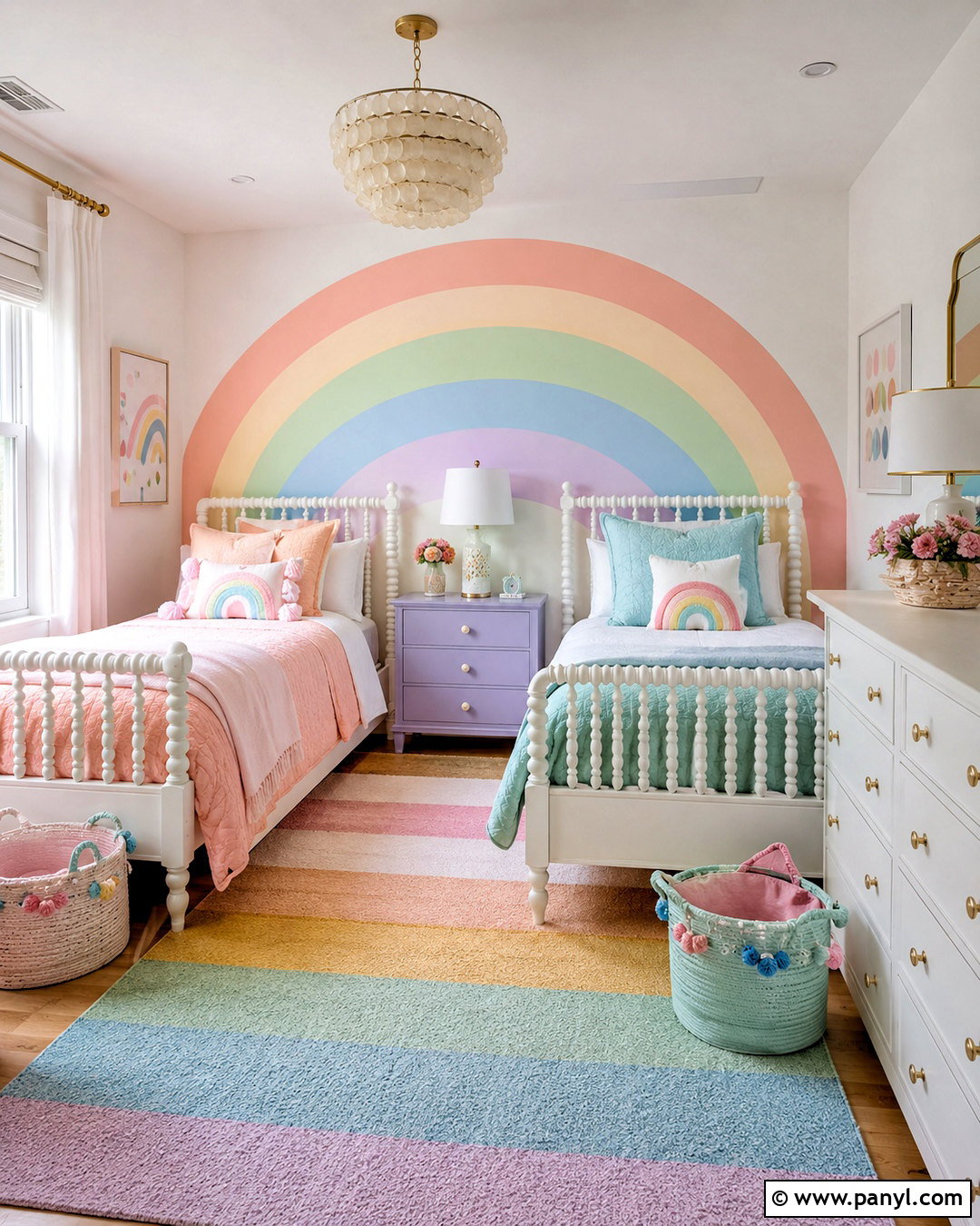 Pastel Rainbow Bedroom With Twin Beds - 20 pastel rainbow bedroom ideas