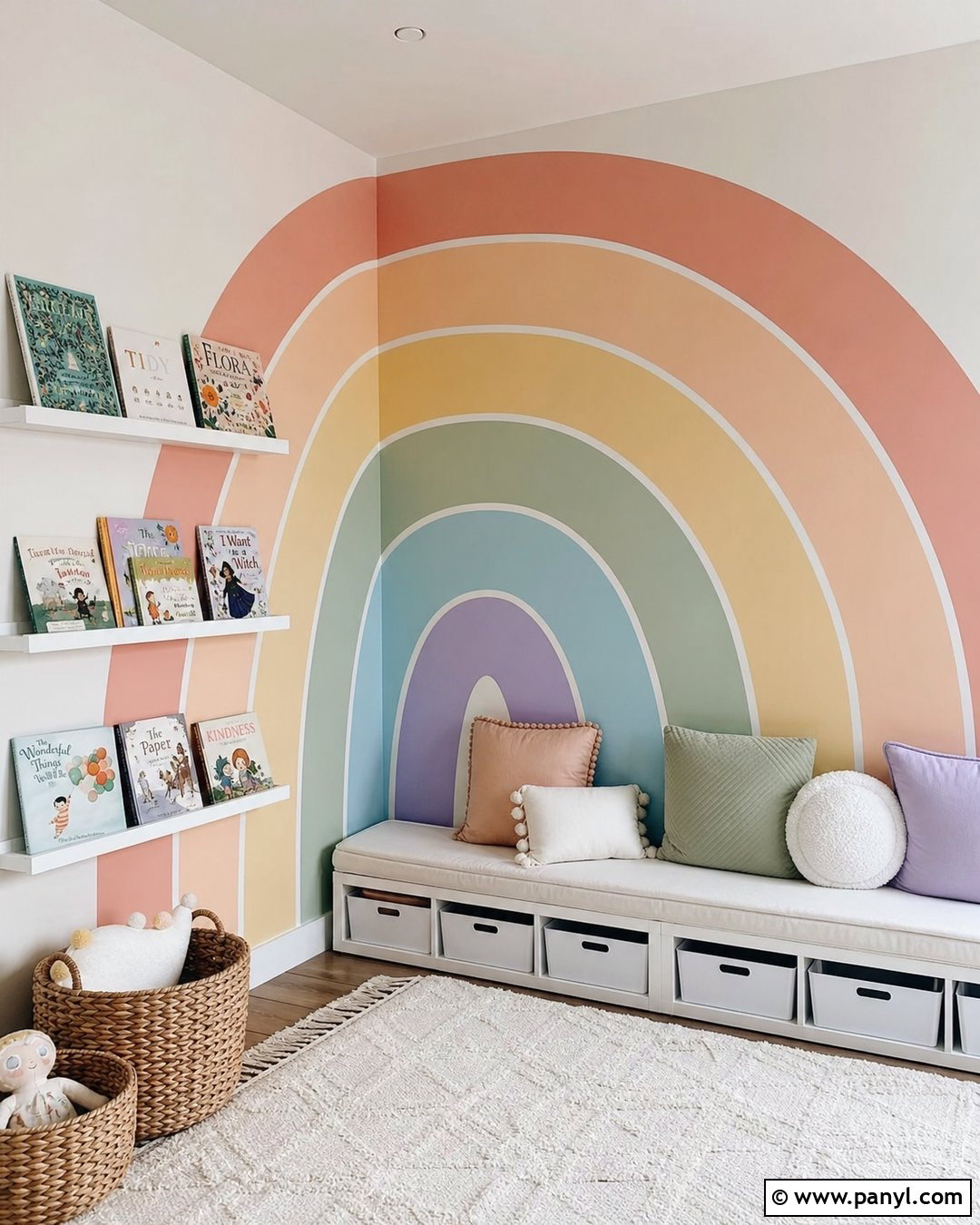 Pastel Rainbow Corner Mural - 30 Pastel Rainbow Wall Ideas