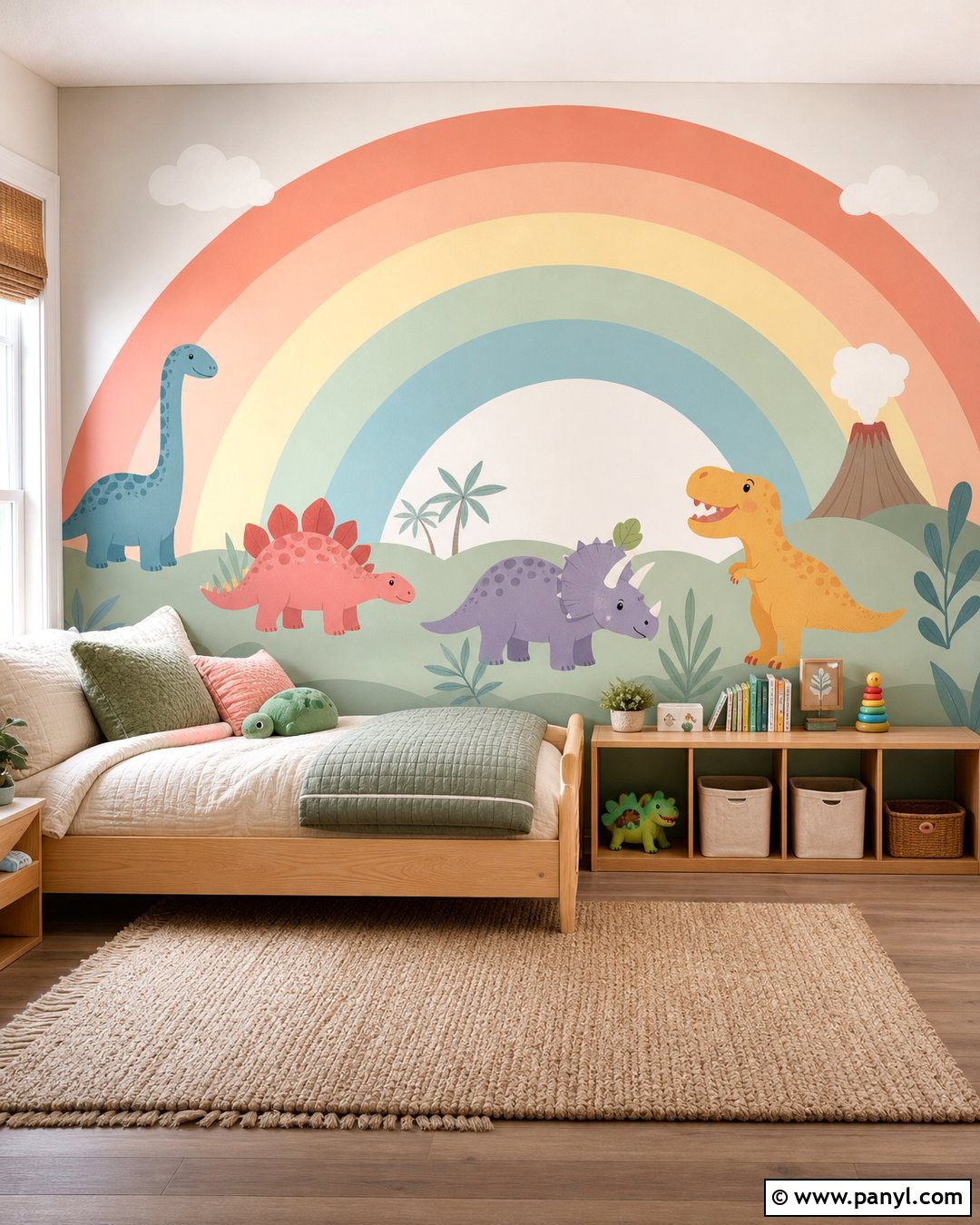 Pastel Rainbow Dinosaur Wall - 30 Pastel Rainbow Wall Ideas