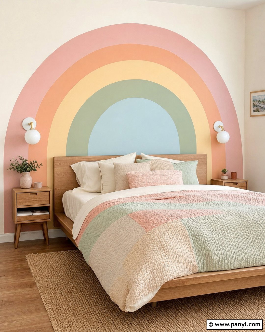 Pastel Rainbow Headboard Wall - 30 Pastel Rainbow Wall Ideas