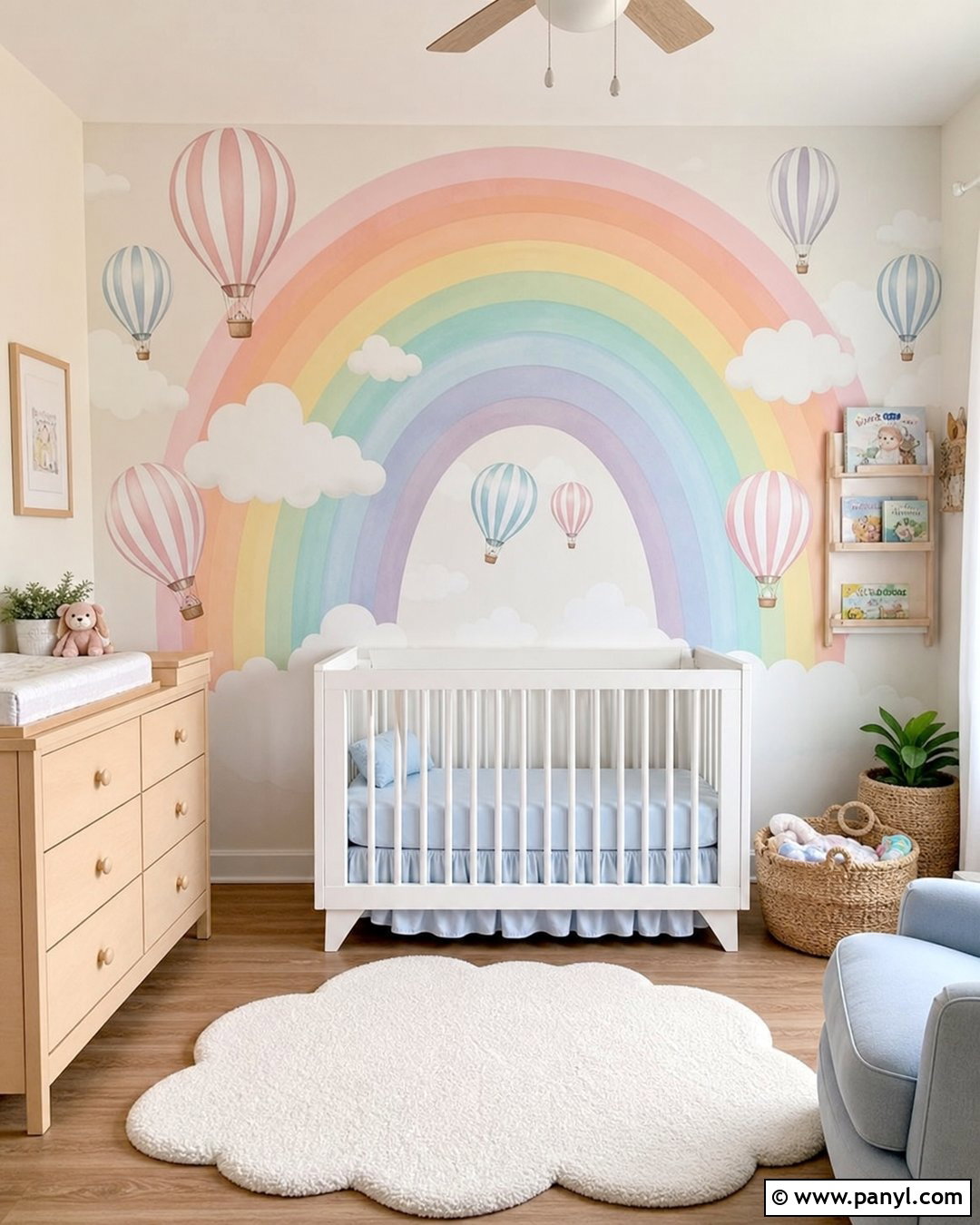 Pastel Rainbow Hot Air Balloon Wall - 30 Pastel Rainbow Wall Ideas